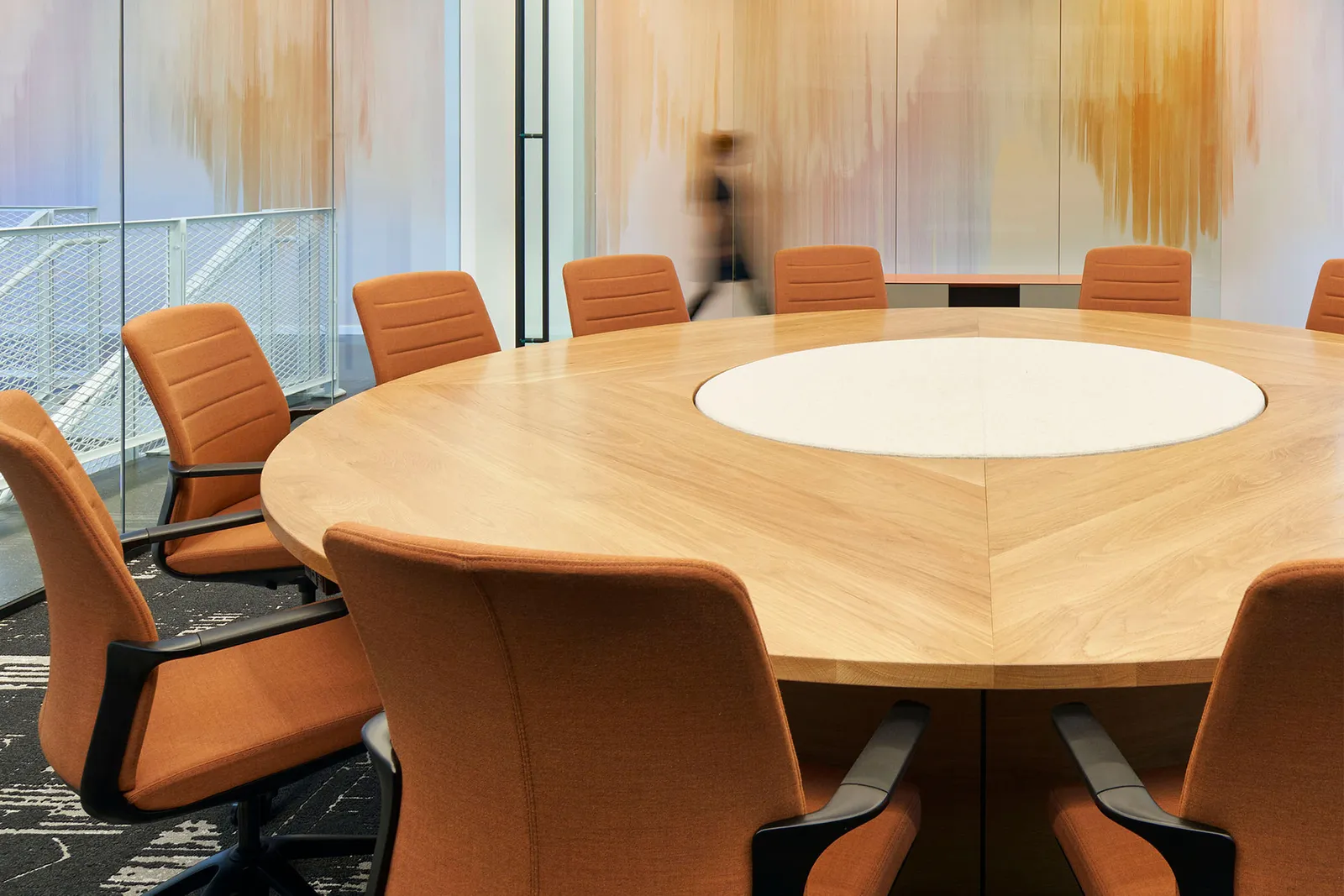 Urban oak conference table + acoustic panel infill