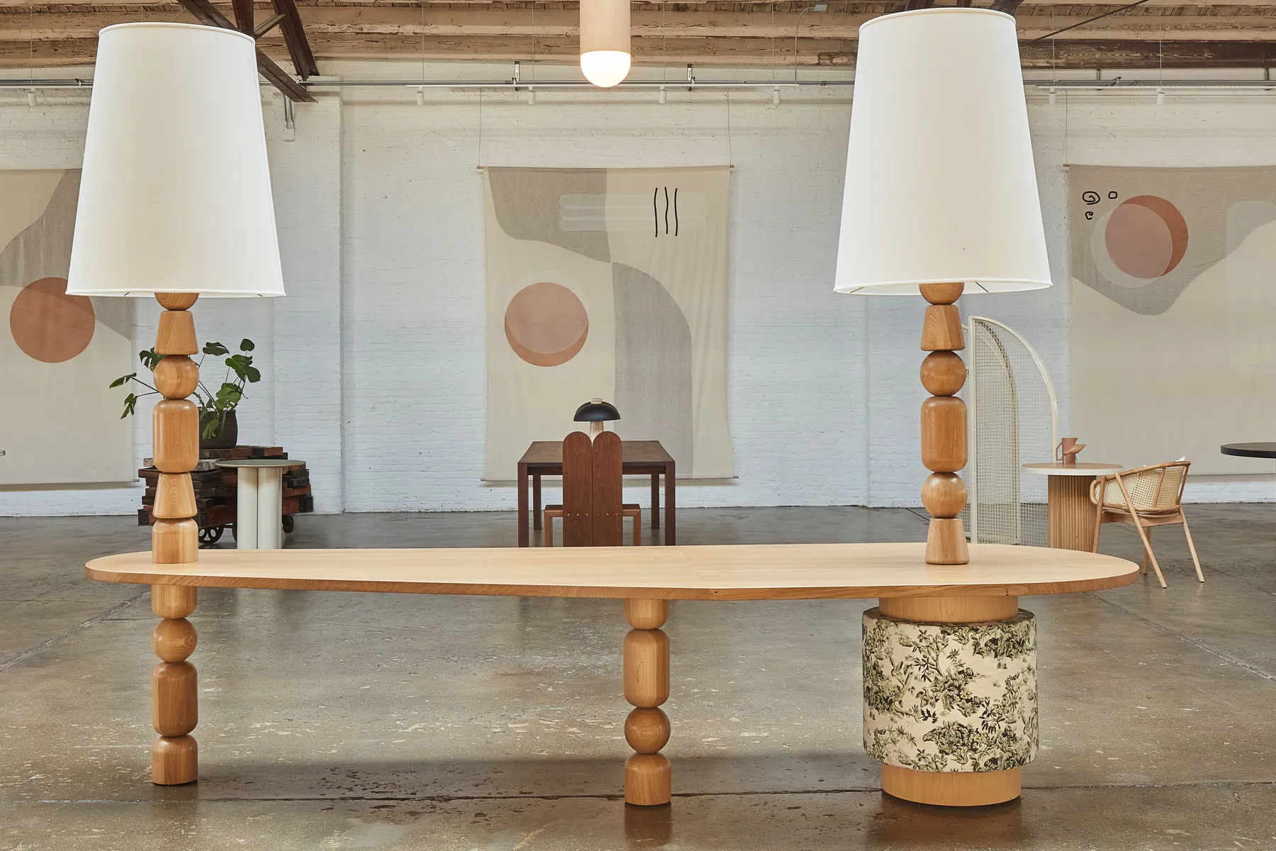 Custom oak table in custom shape turned oak table bases Icon Modern