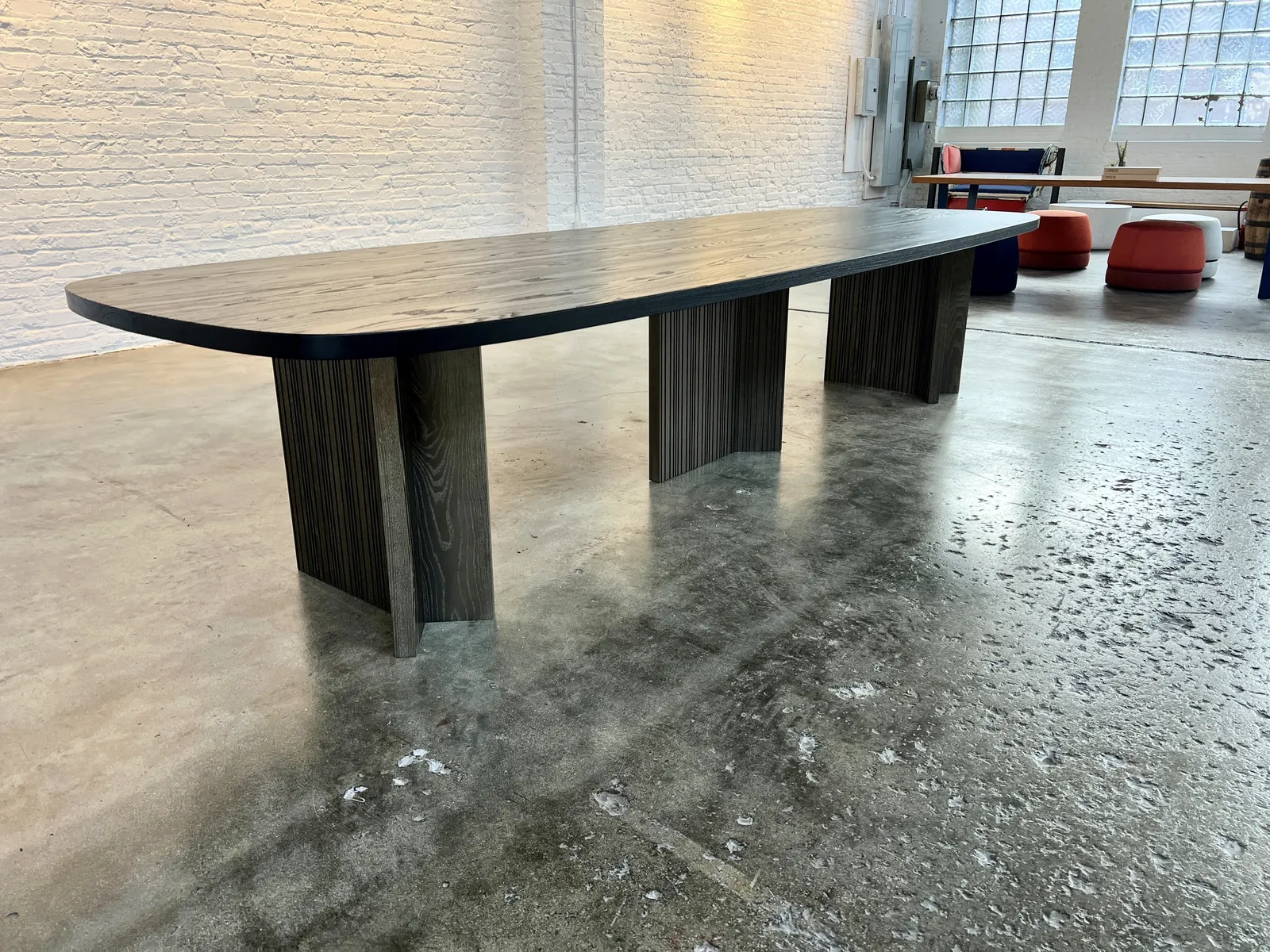 Custom table Y base in wood ebonized finish 2
