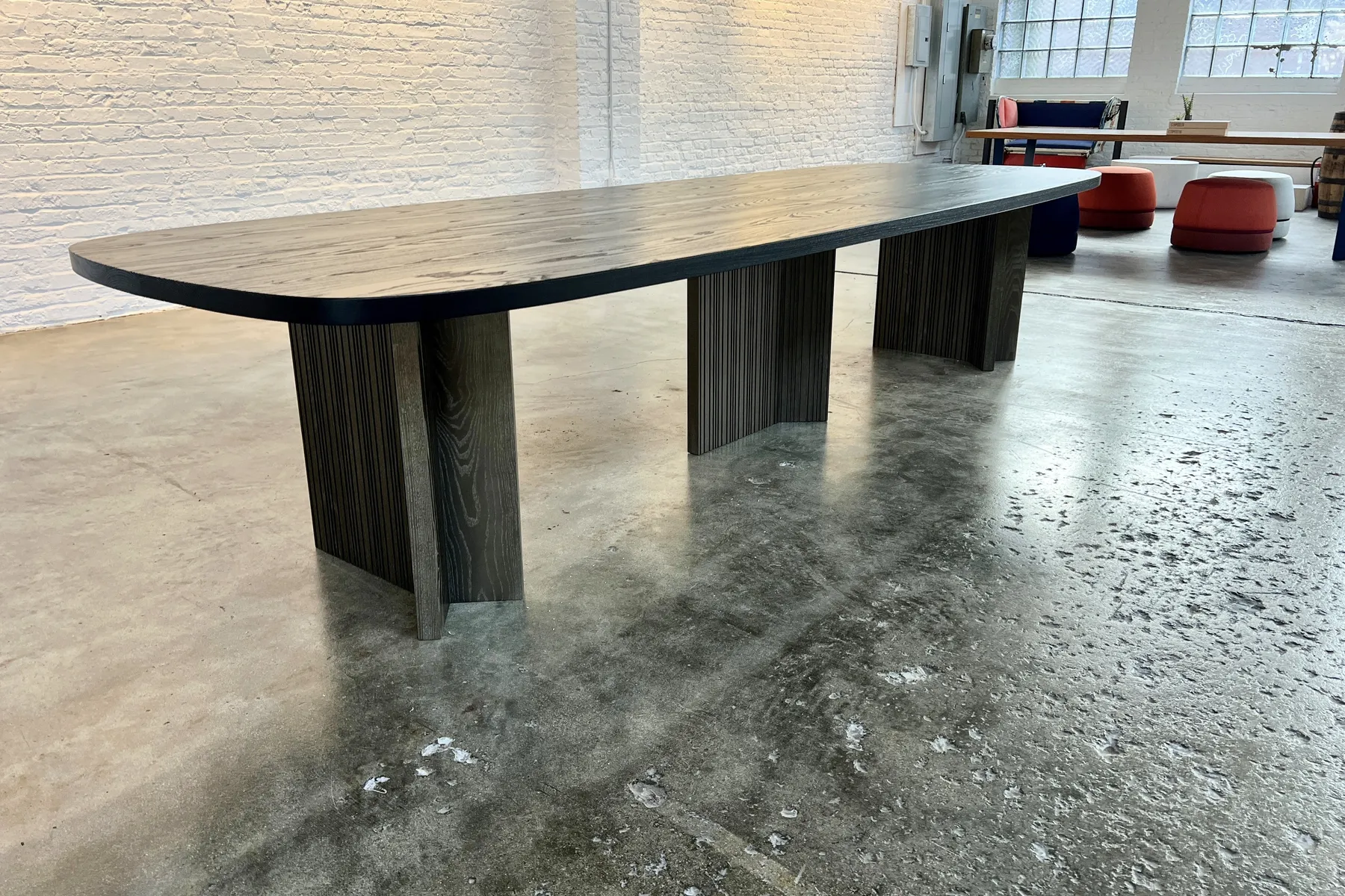 Custom table Y base in wood ebonized finish 2