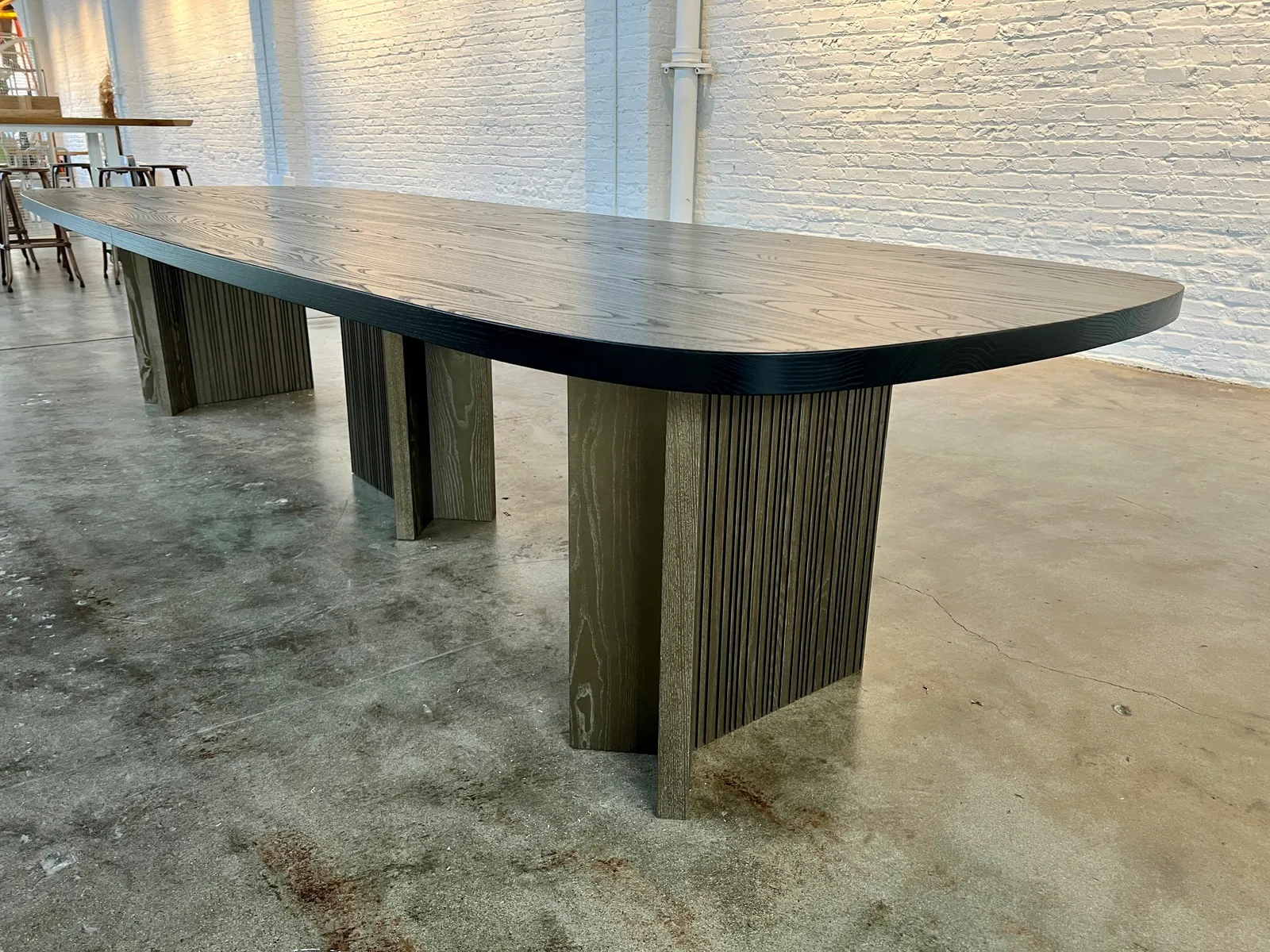 Custom table Y base in wood ebonized finish