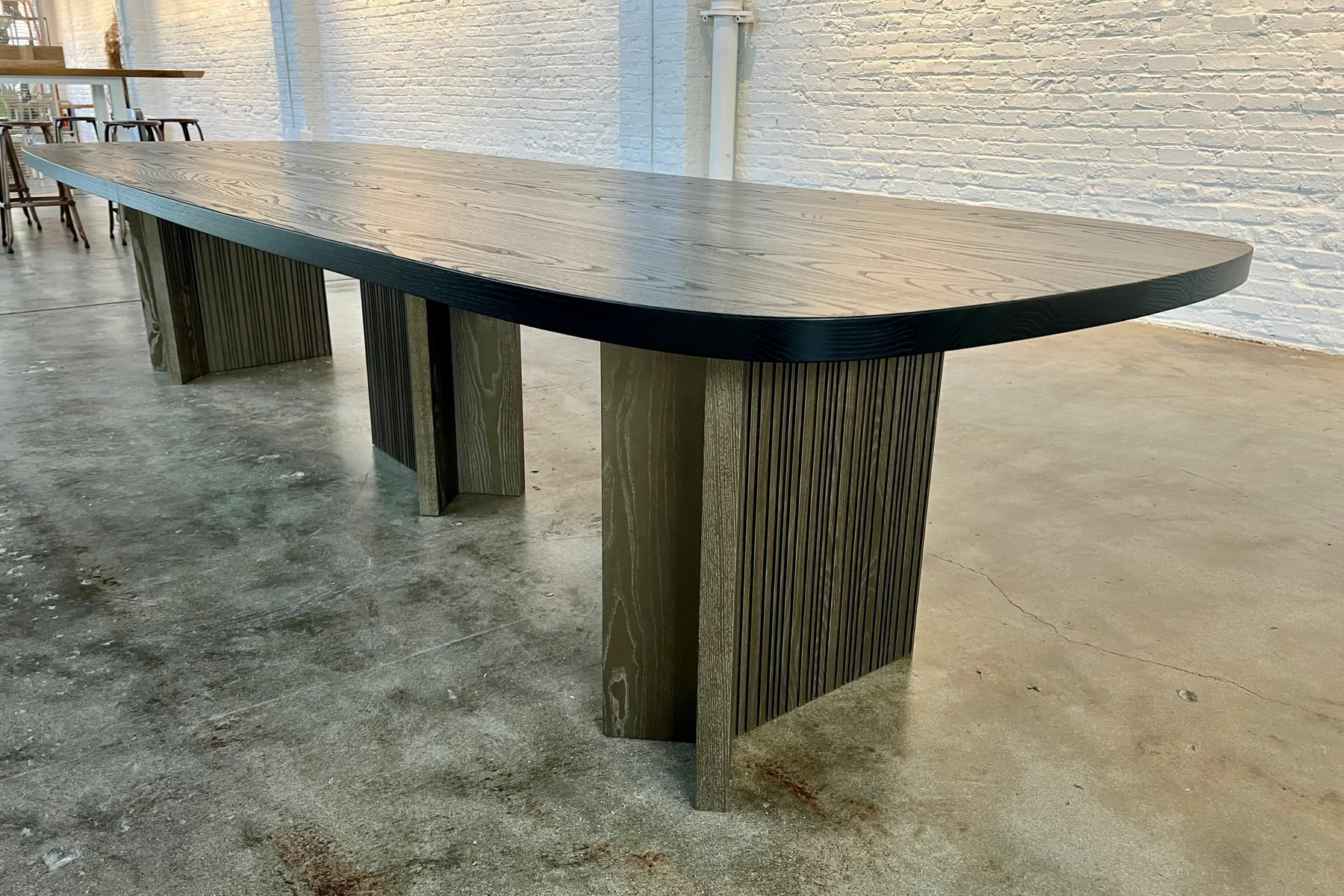 Custom table Y base in wood ebonized finish