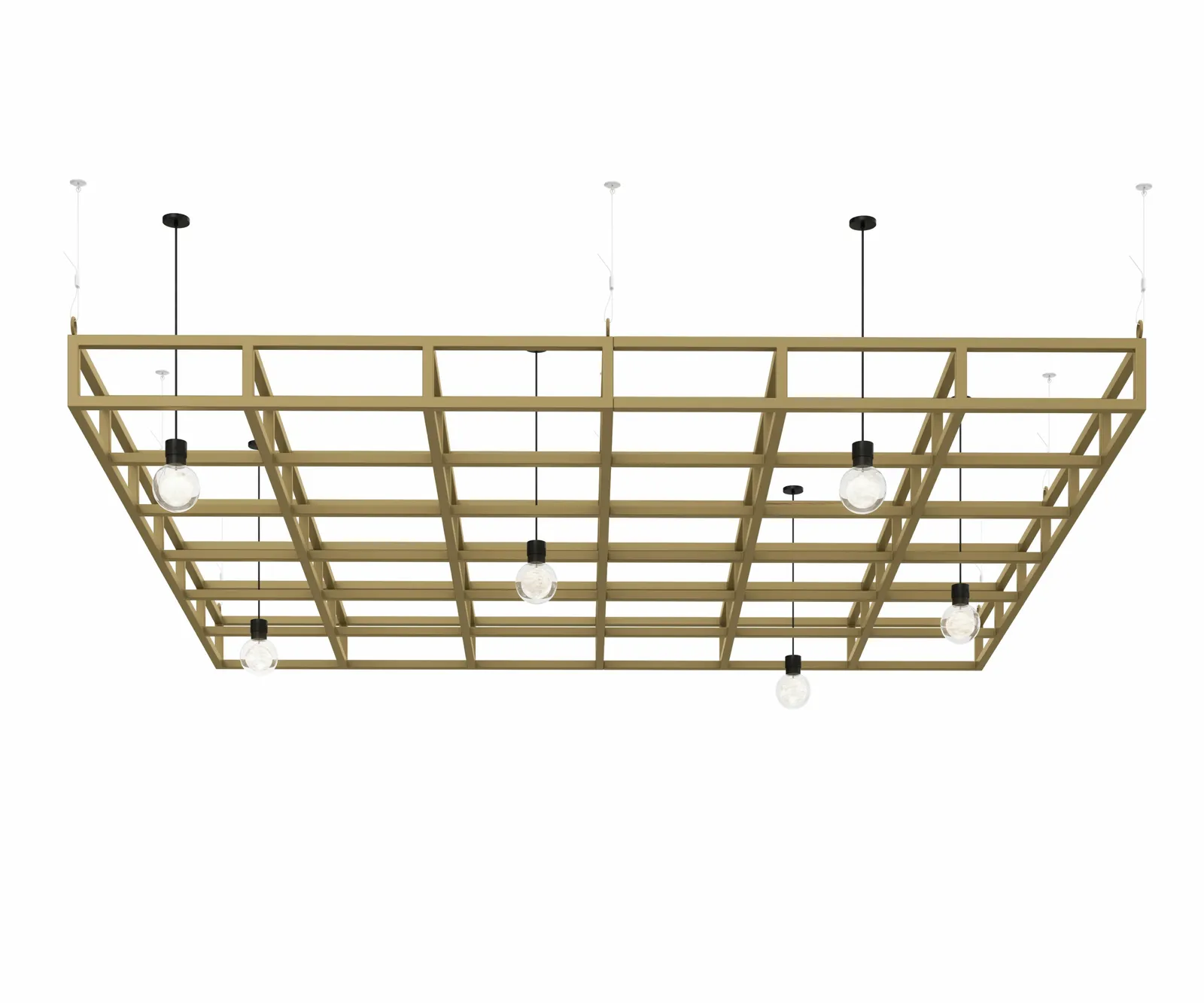 custom steel grid ceiling element rendering in a brass-color powdercoat by Icon Modern