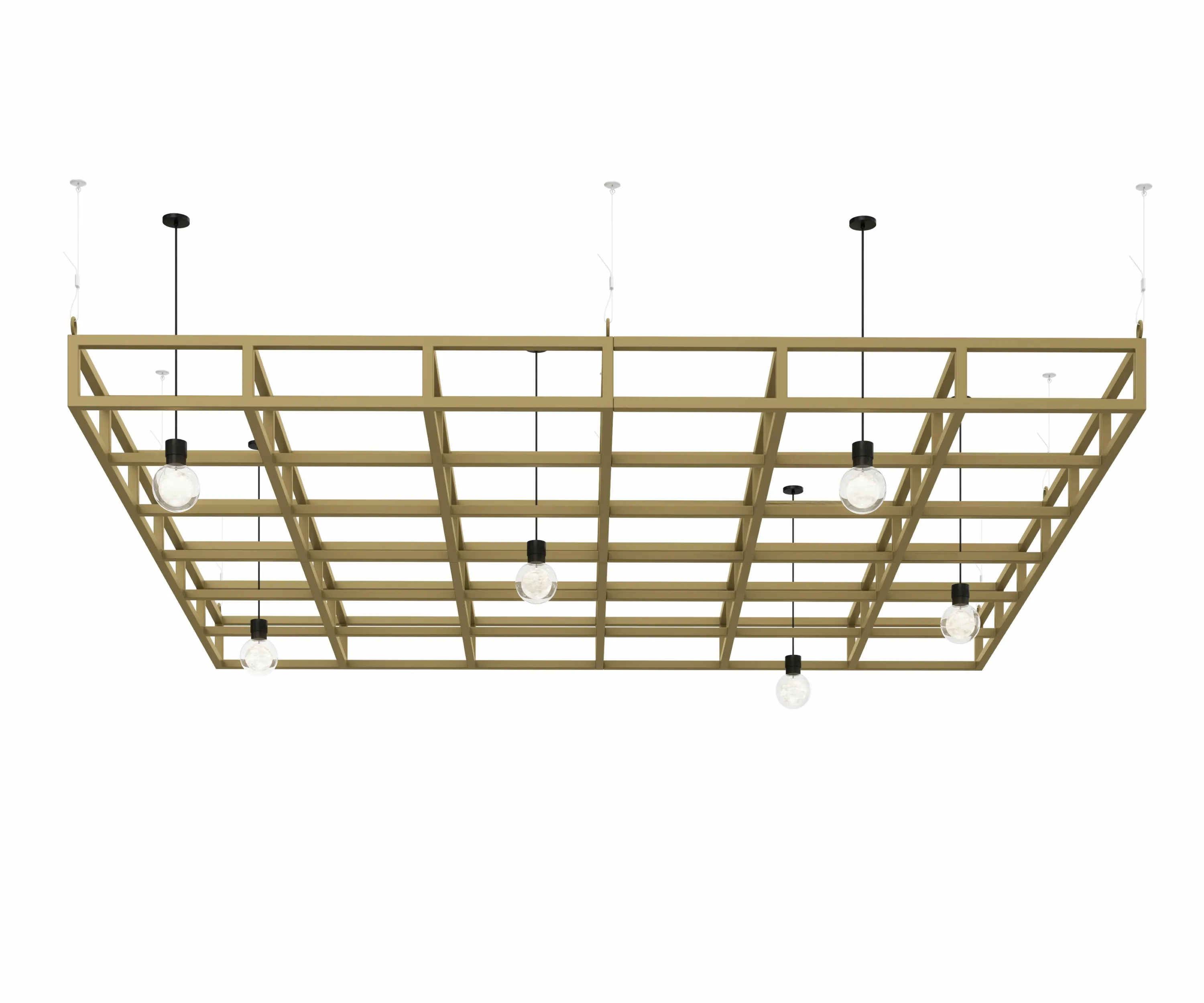 custom steel grid ceiling element rendering in a brass-color powdercoat by Icon Modern