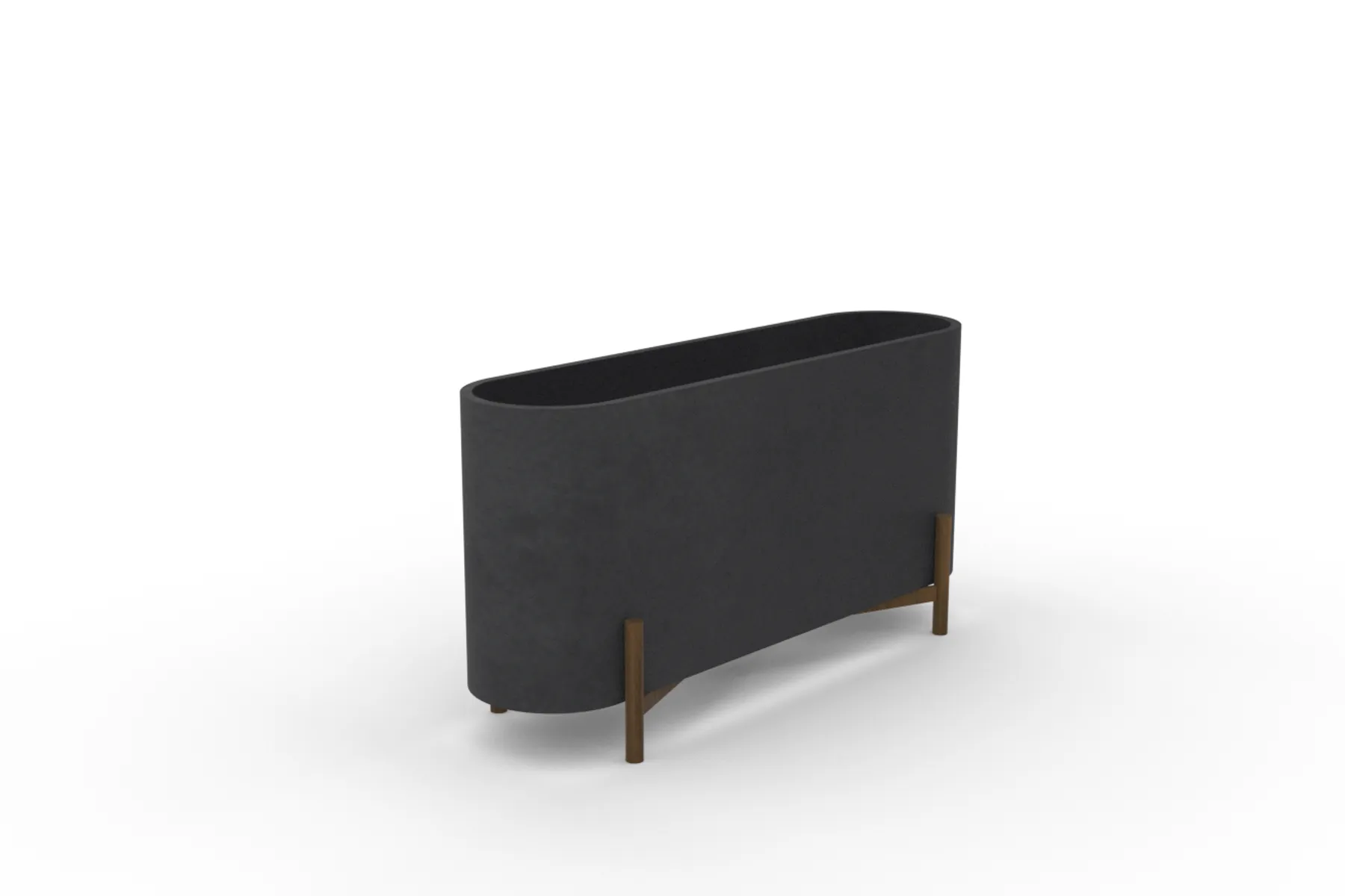 custom planter in steel with pill-shape and matte black powdercoat by Icon Modern