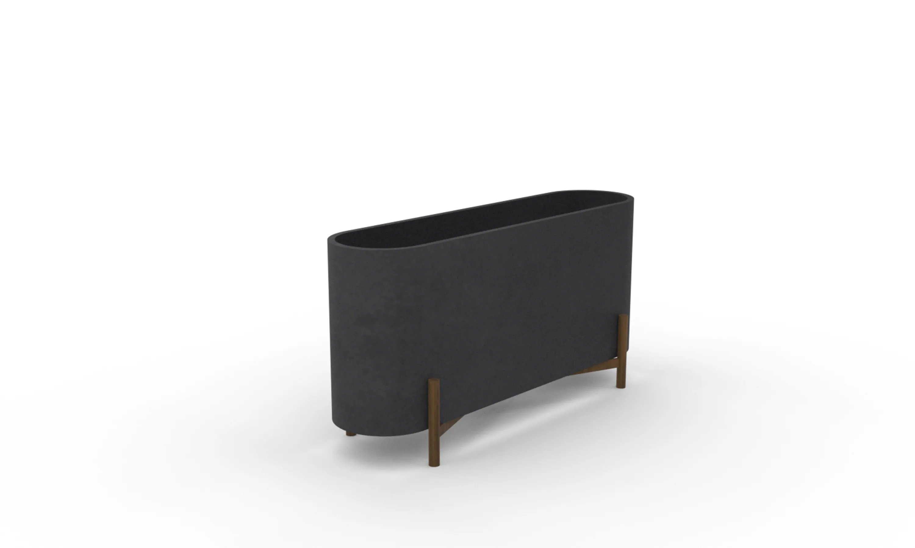 custom planter in steel with pill-shape and matte black powdercoat by Icon Modern