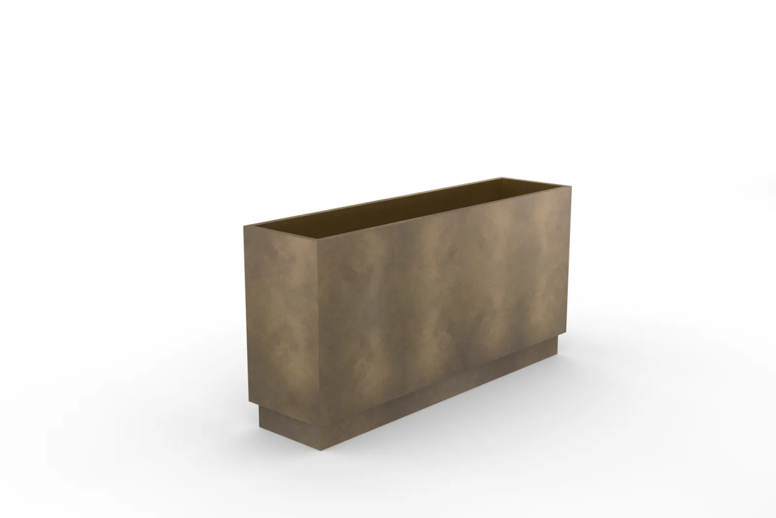 custom planter in steel with plinth and brass patina finish by Icon Modern
