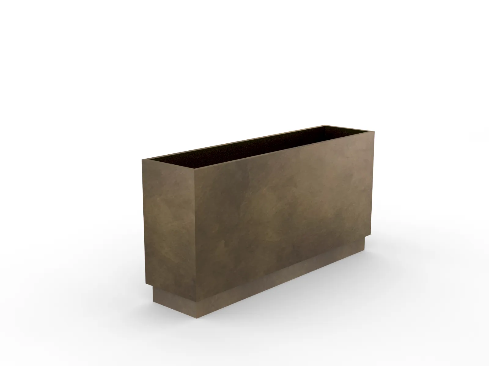 custom planter in steel with plinth and brass patina finish by Icon Modern