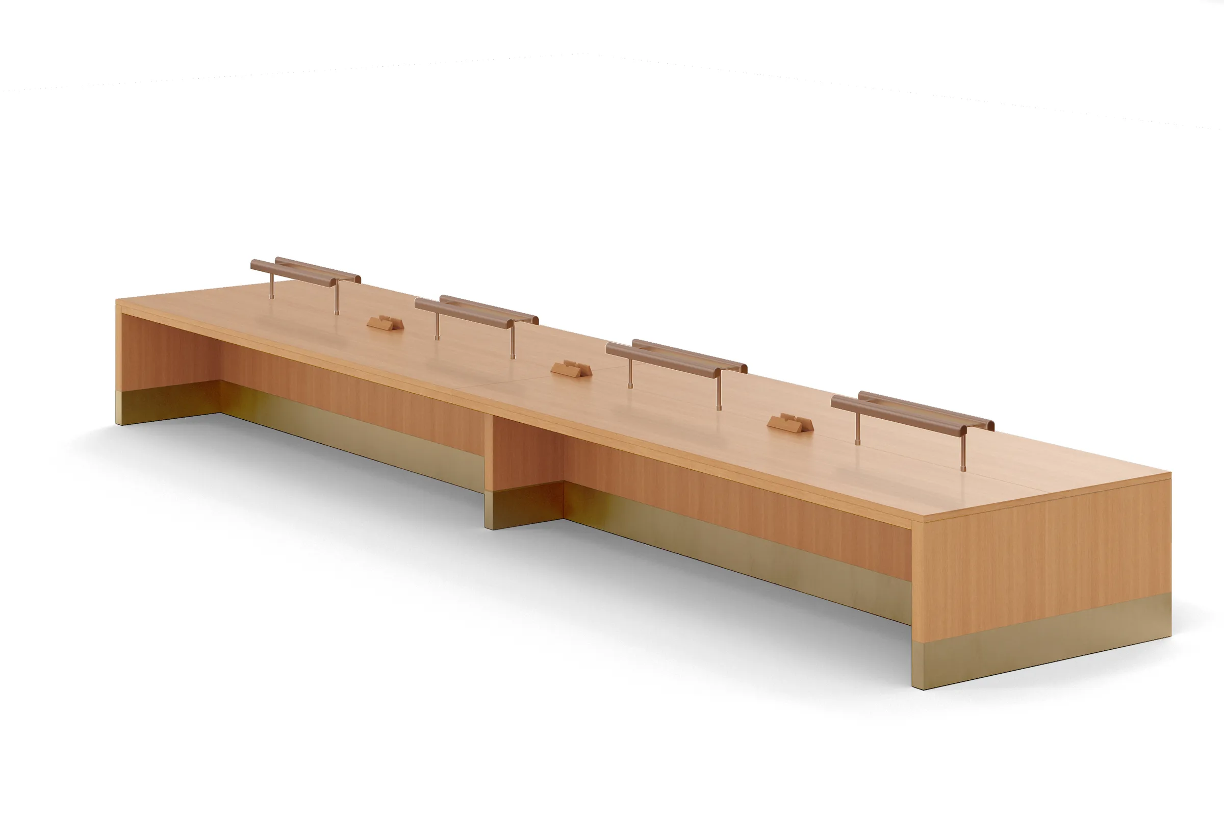 custom library table rendering in oak veneer with a dropside base and power units by Icon Modern