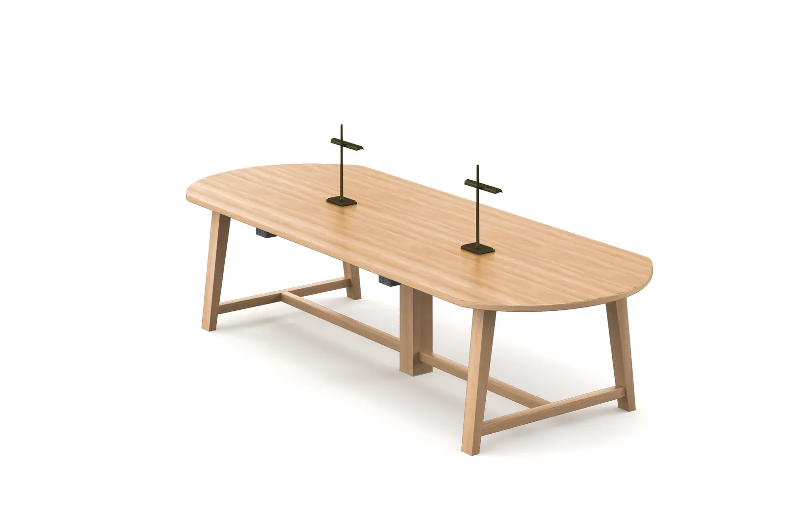 custom oak library table rendering in a rift sawn oak with power units by Icon Modern