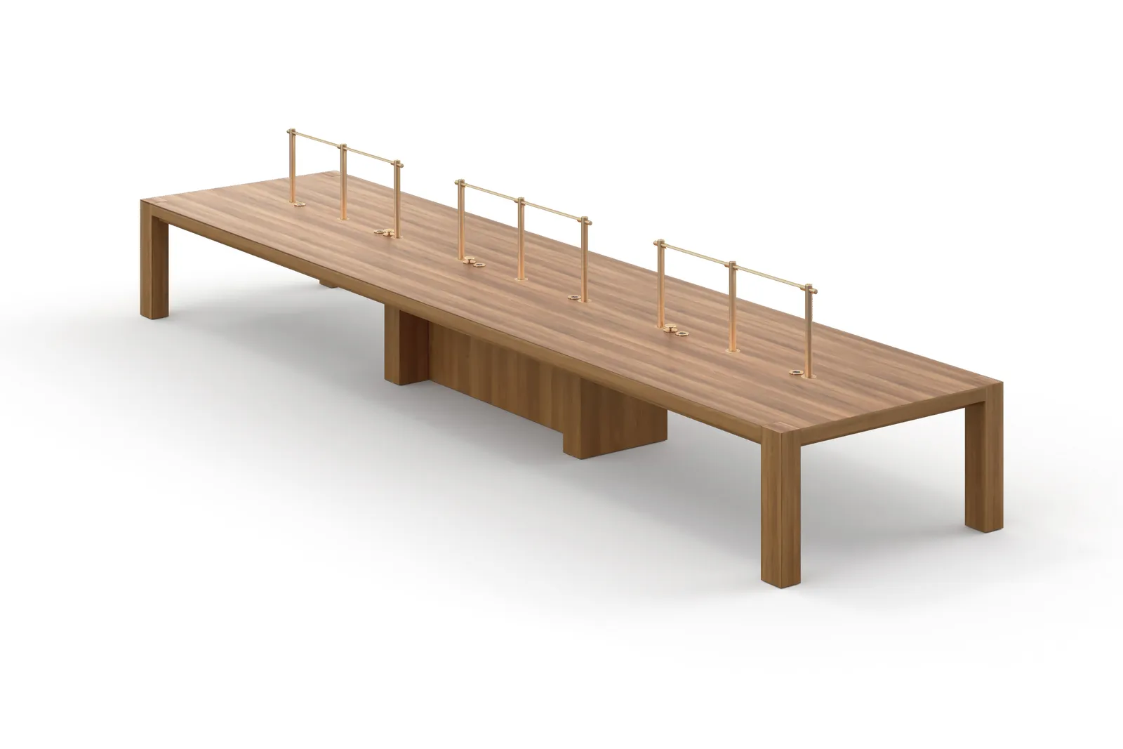 custom library table in walnut veneer with power units by Icon Modern