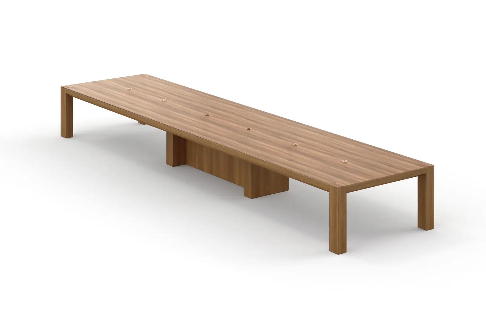 custom library table in a parsons-style walnut veneer and power units by Icon Modern