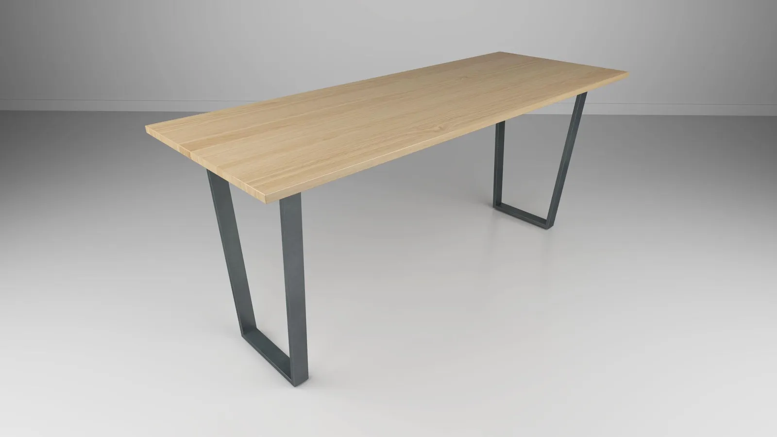 custom community table with trapezoid base by Icon Modern