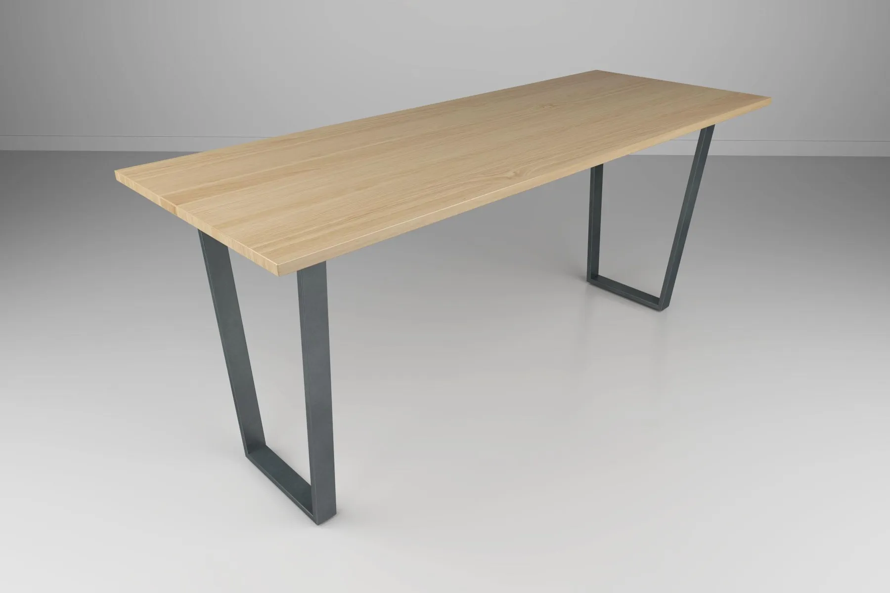 custom community table with trapezoid base by Icon Modern