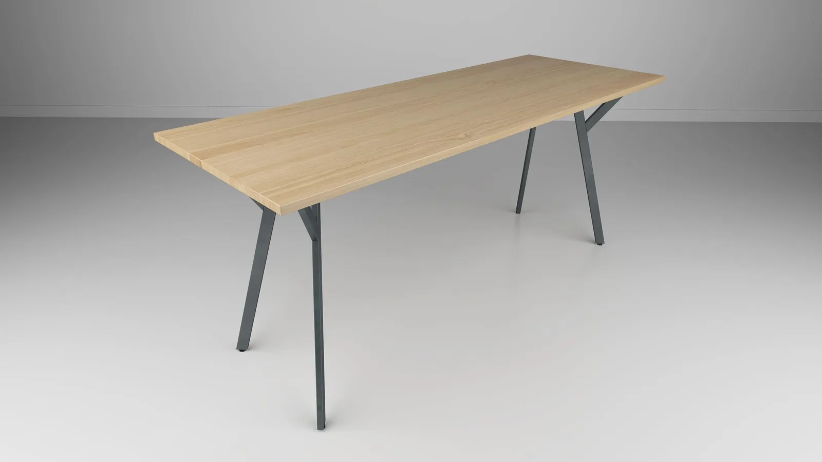 custom community table with angled base by Icon Modern