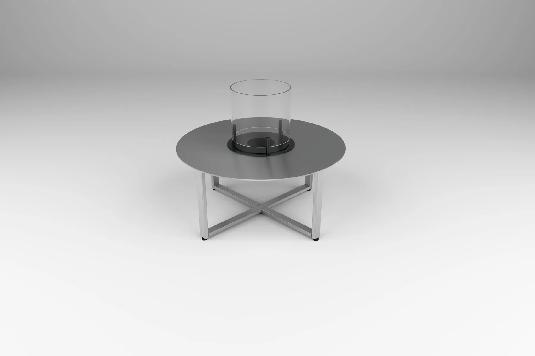 outdoor fire table in round aluminum with X base by Icon Modern