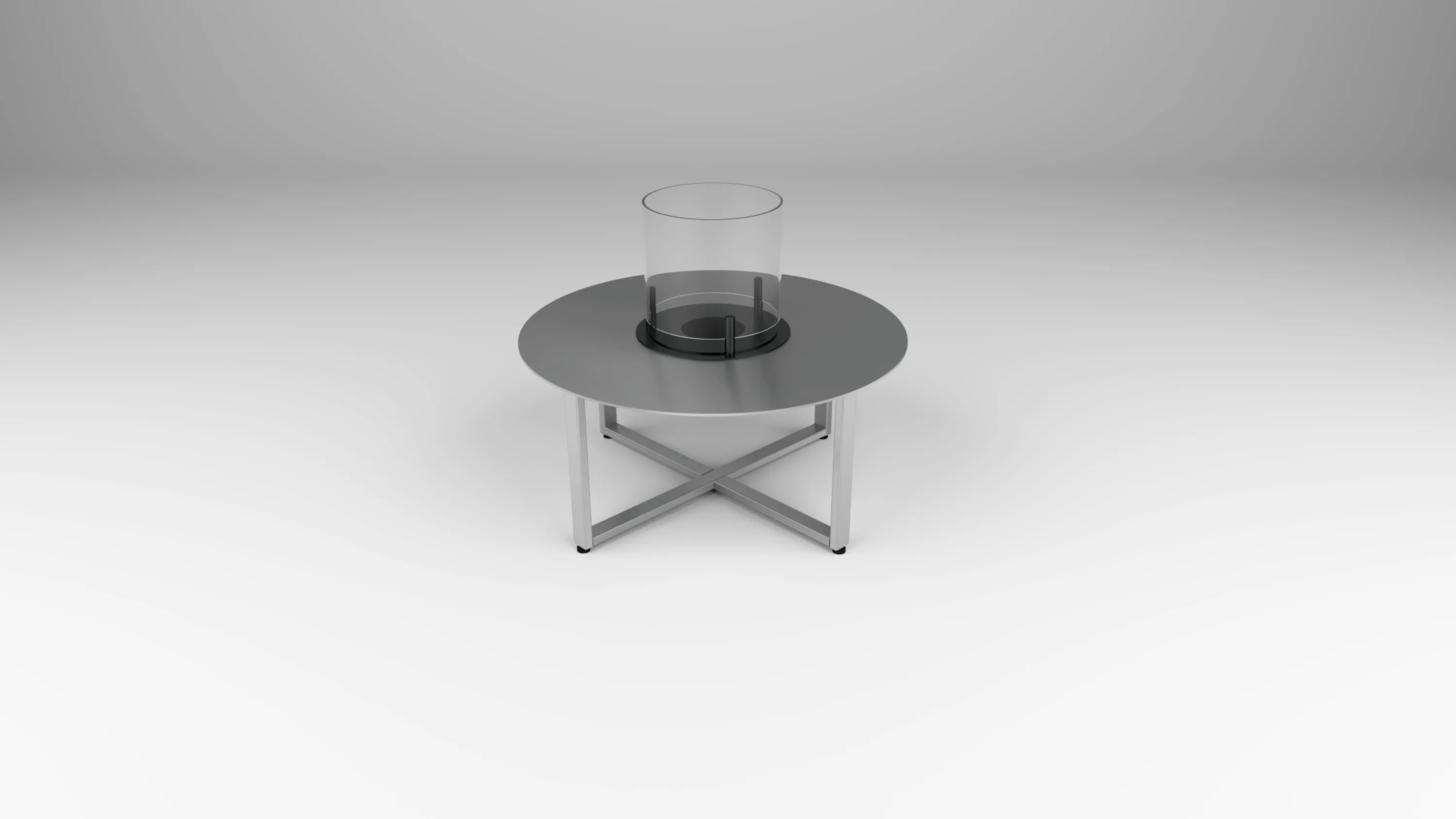 outdoor fire table in round aluminum with X base by Icon Modern