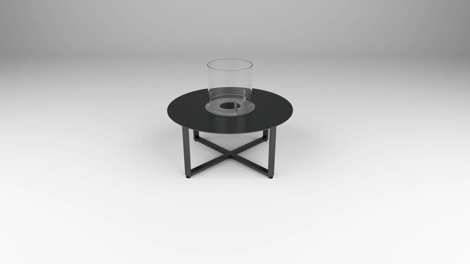 outdoor fire table in hot rolled steel with X base by Icon Modern