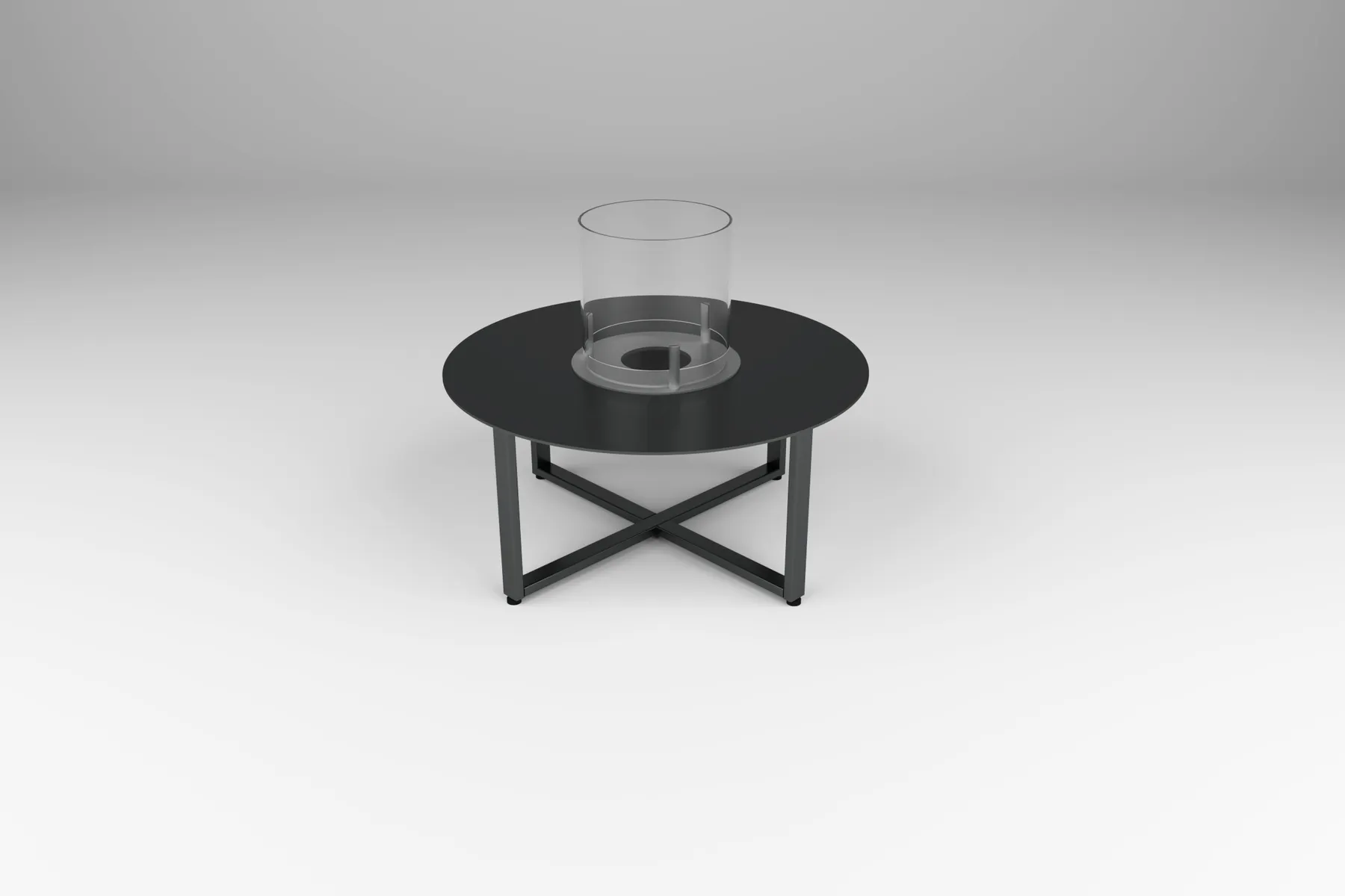 outdoor fire table in hot rolled steel with X base by Icon Modern
