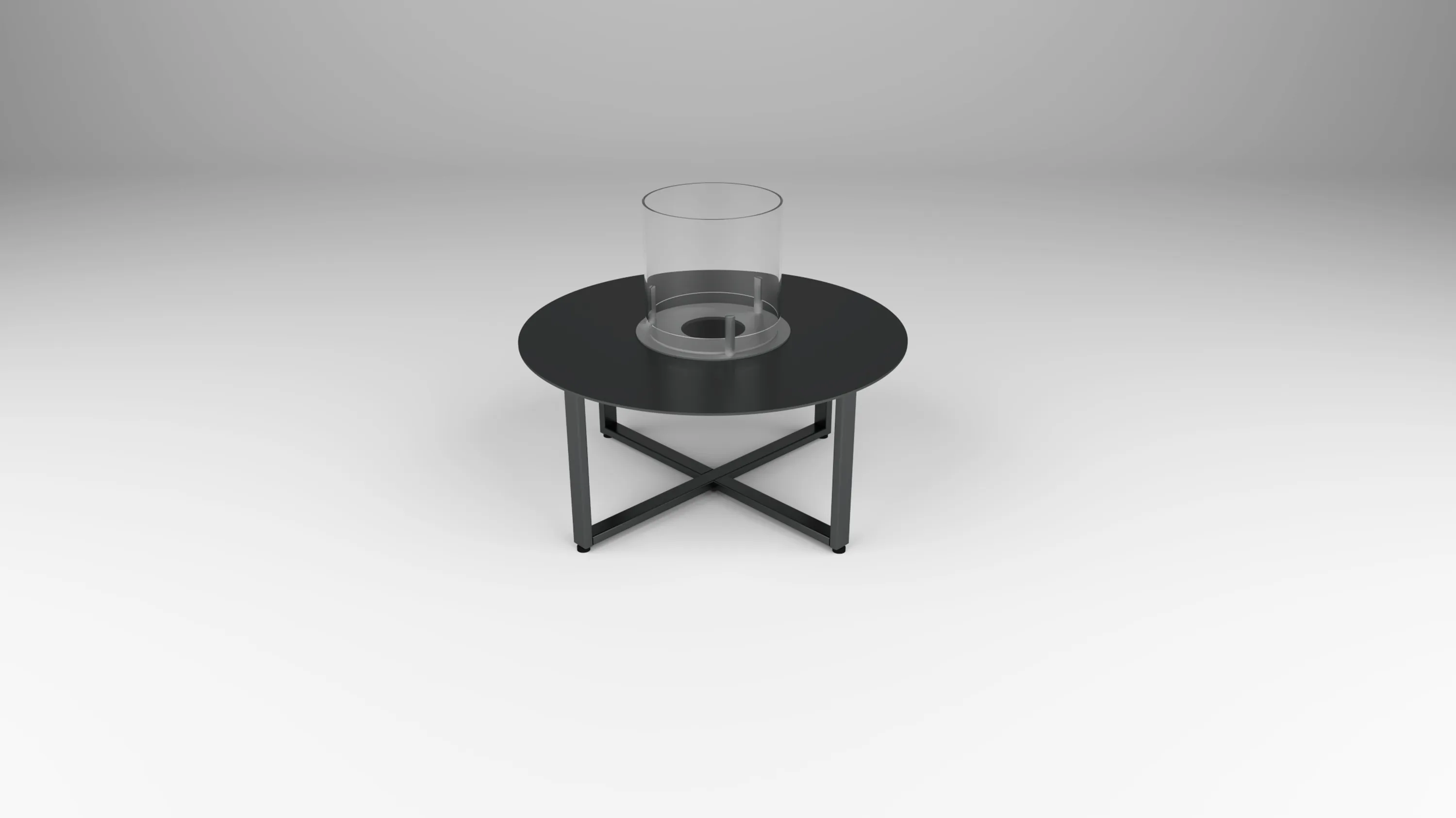 outdoor fire table in hot rolled steel with X base by Icon Modern