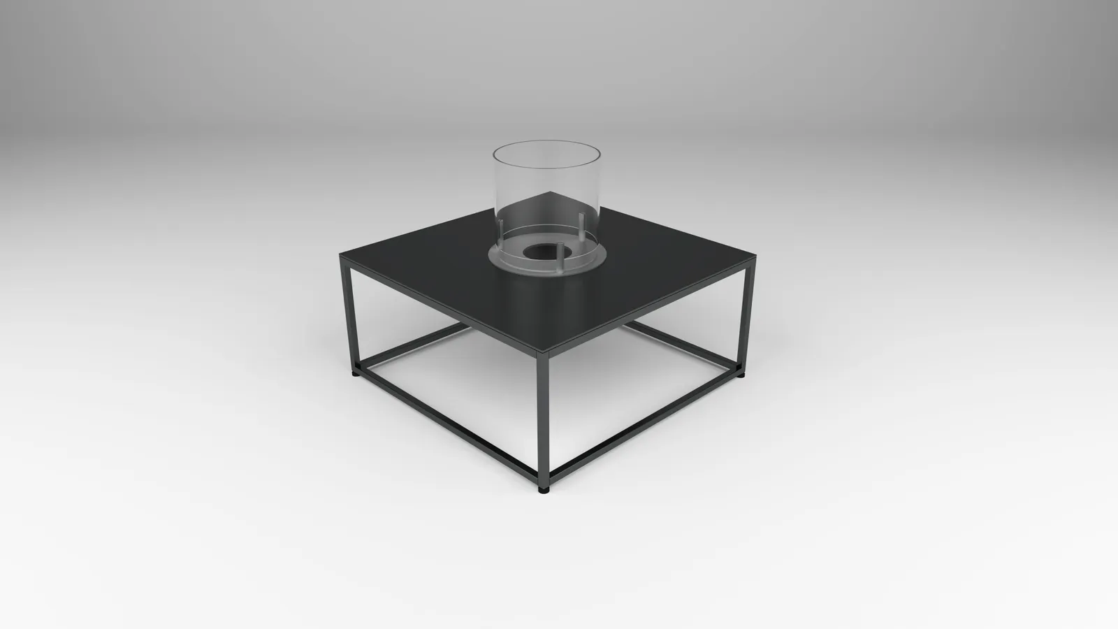 outdoor fire table in steel with box base by Icon Modern