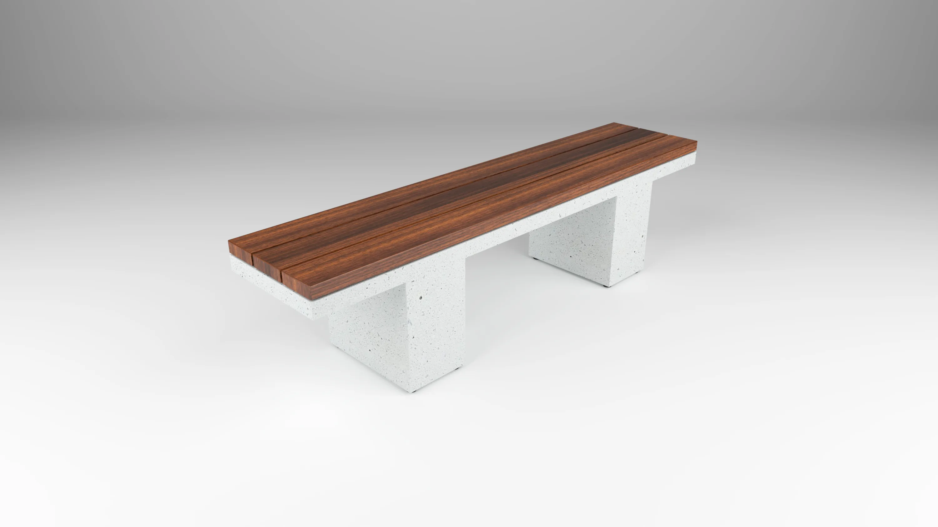 outdoor bench with wood slat-style top with Zachary A Studio T-base
