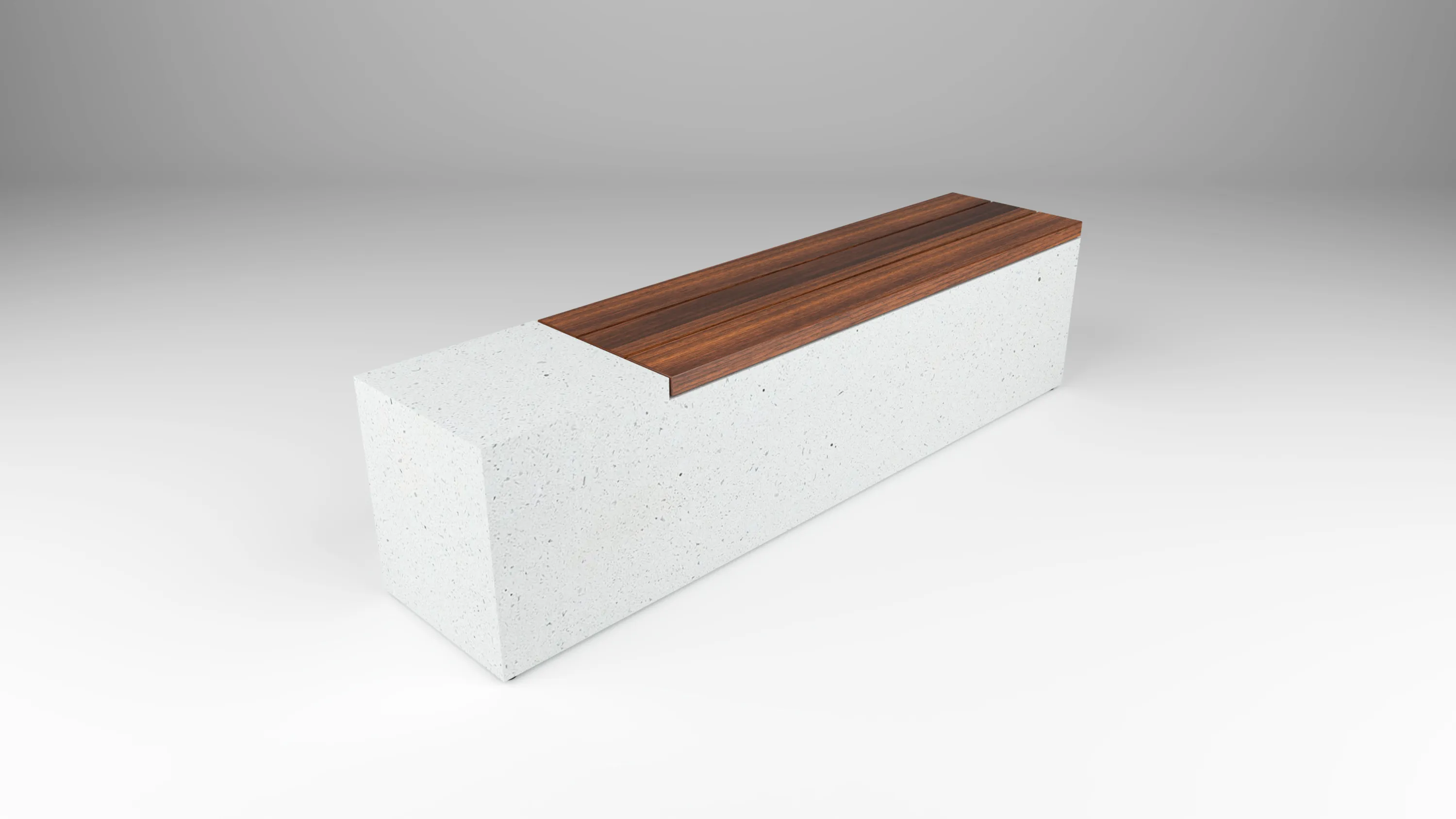 outdoor bench with wood top and Zachary A Studio block base