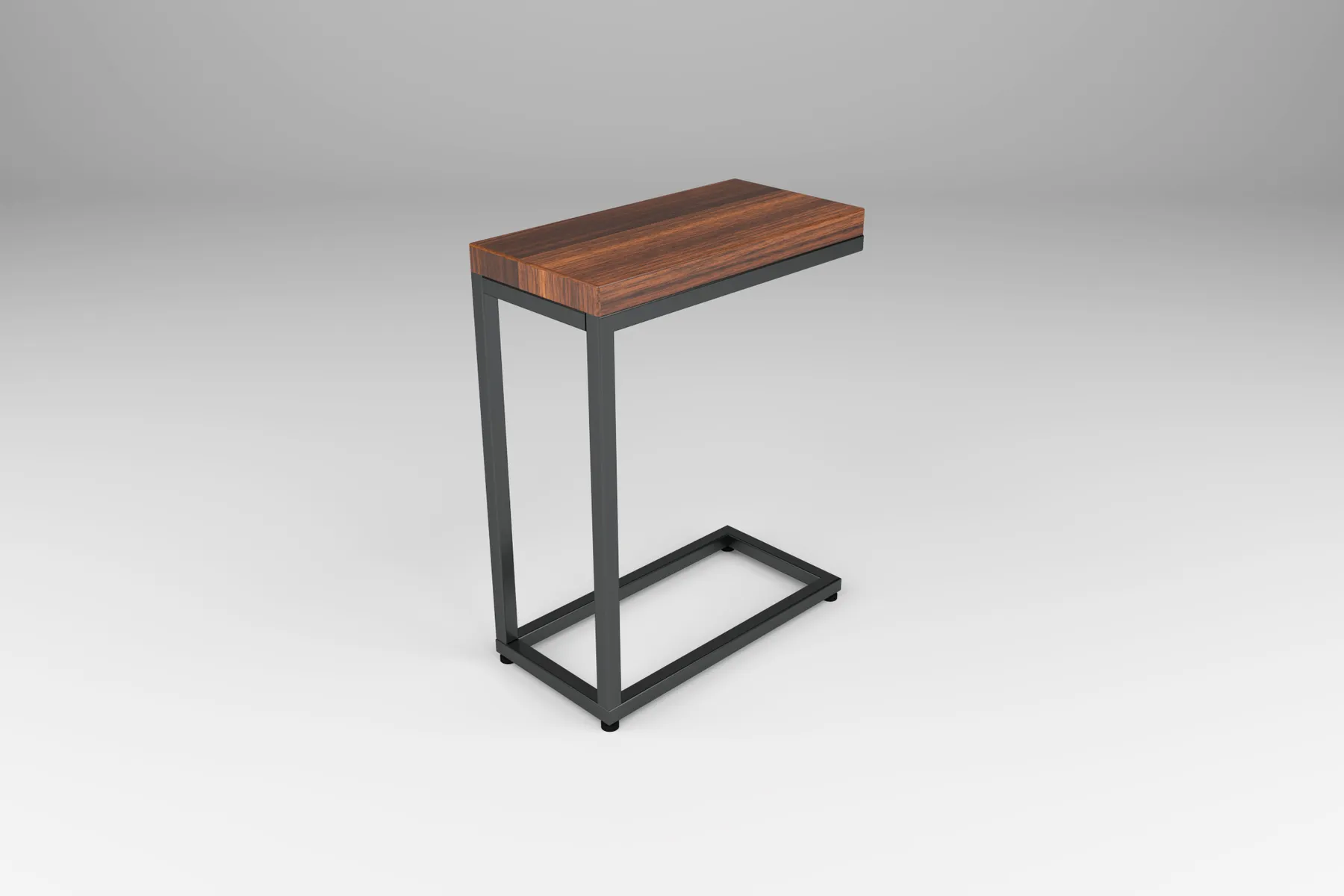 outdoor laptop table with wood slat-style top and steel L-shaped base by Icon Modern
