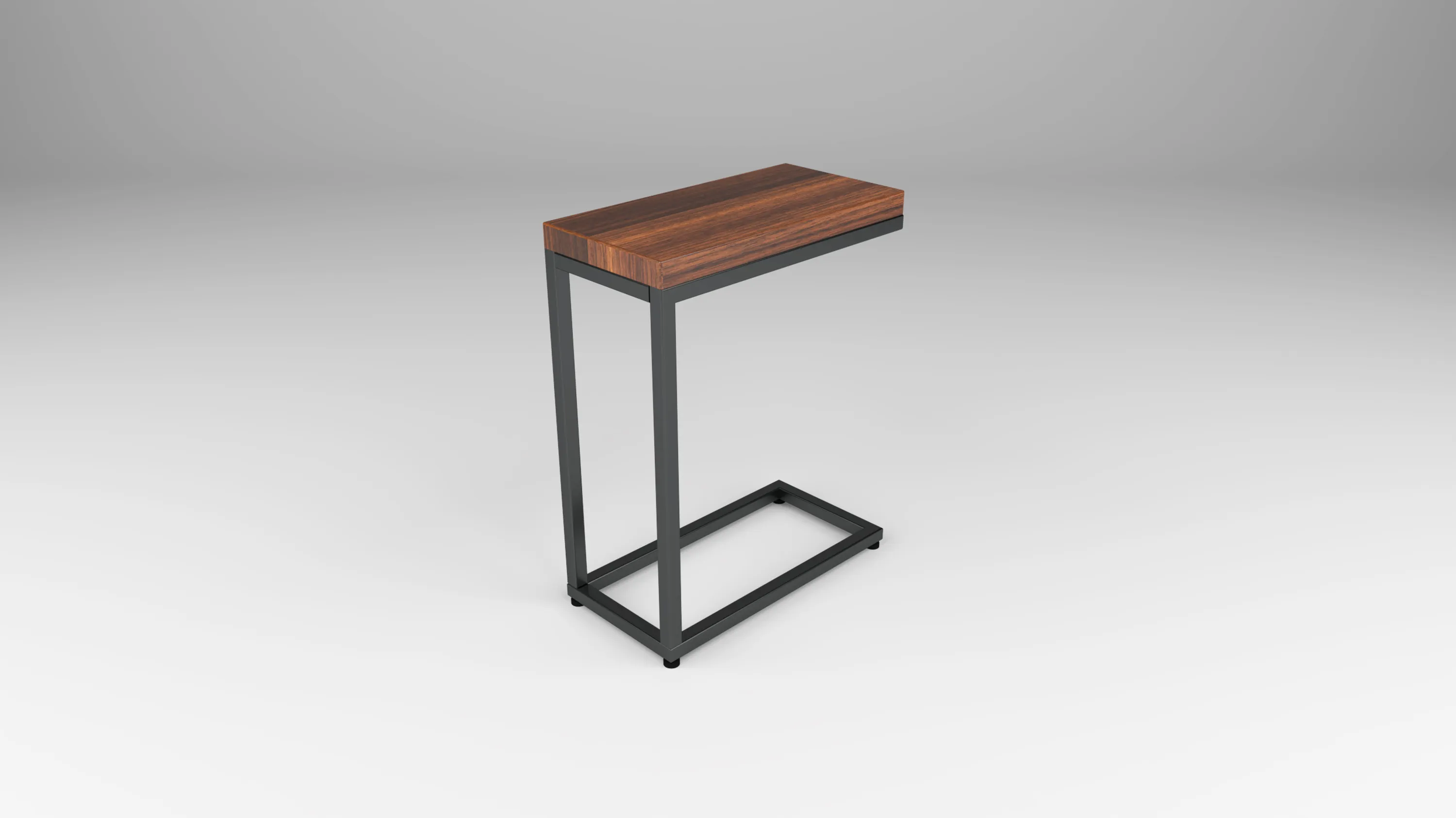 outdoor laptop table with wood slat-style top and steel L-shaped base by Icon Modern