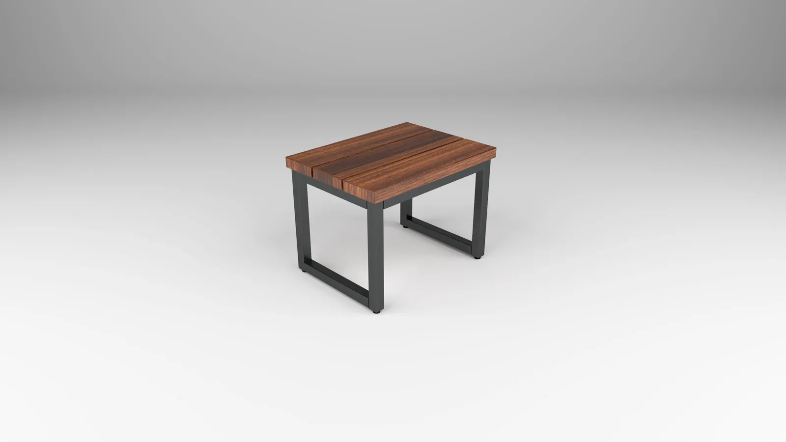 outdoor stool in wood with steel strap base by Icon Modern
