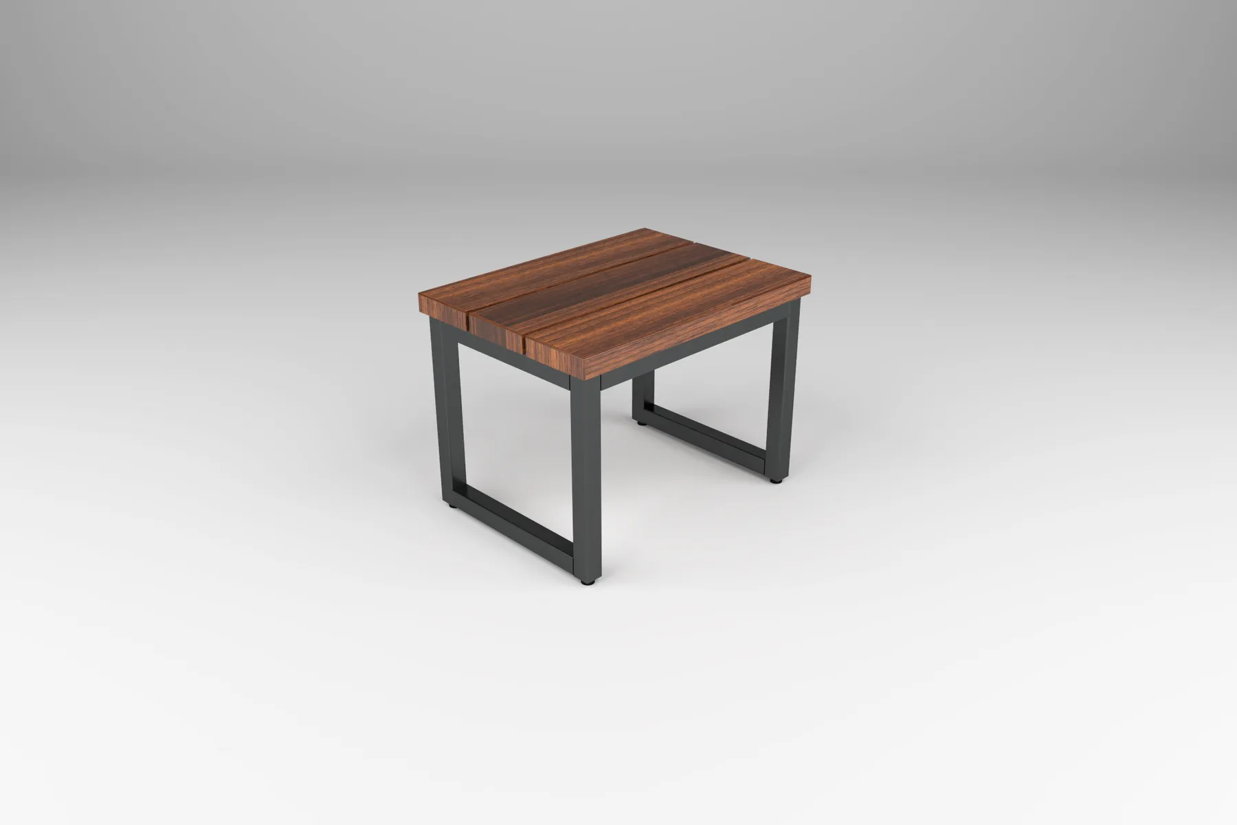 outdoor stool in wood with steel strap base by Icon Modern