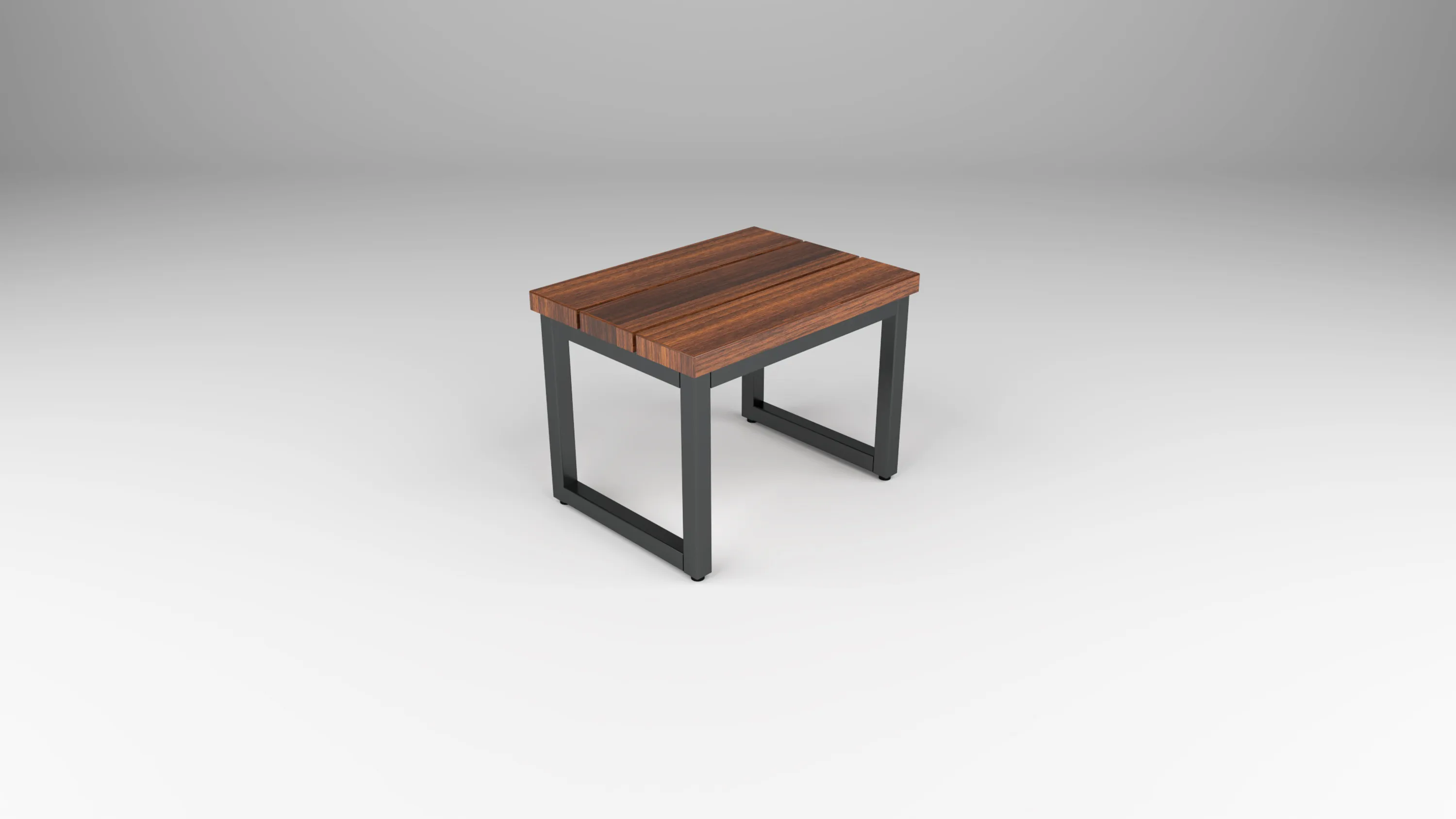 outdoor stool in wood with steel strap base by Icon Modern