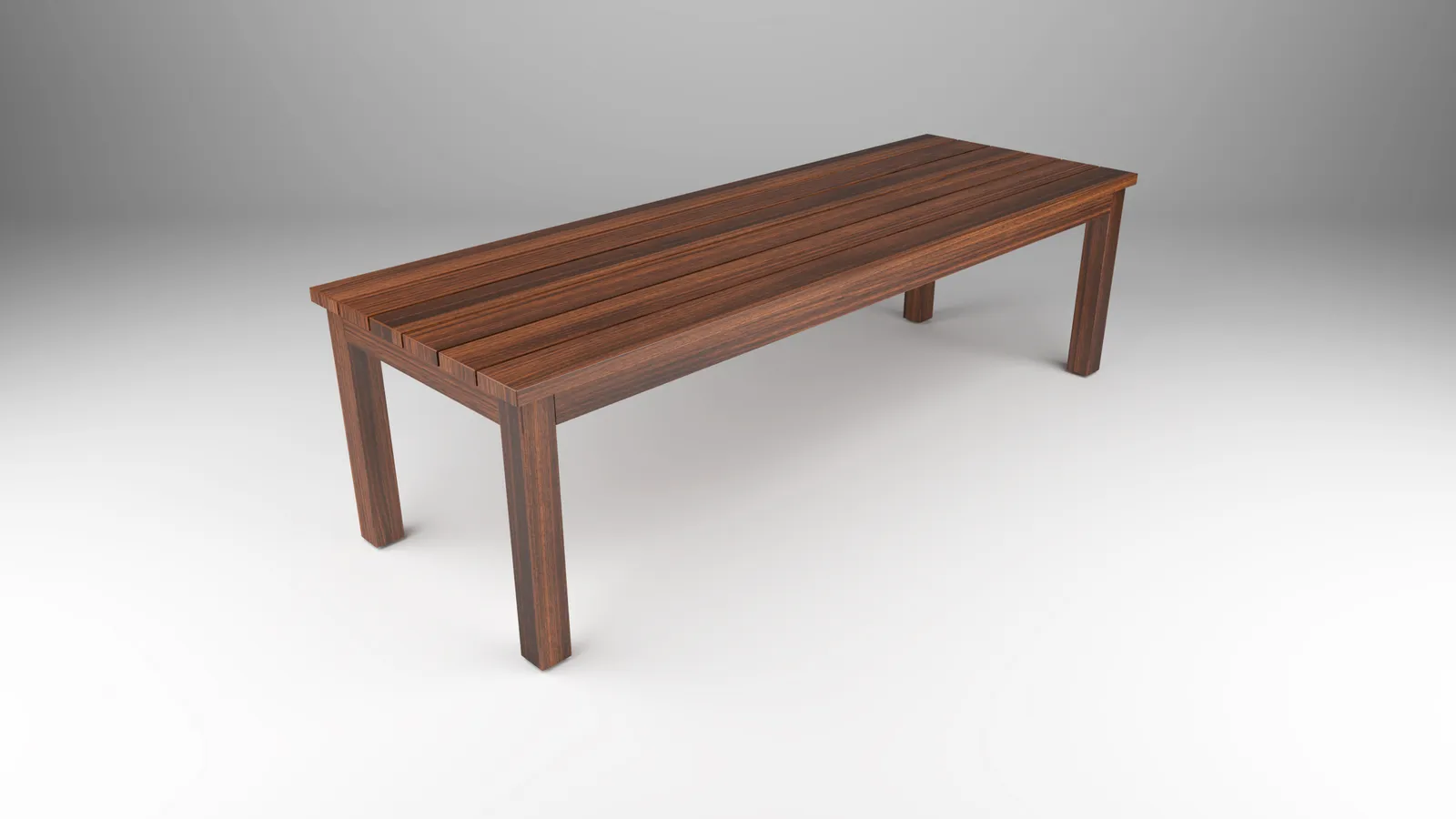 outdoor table with wood slat-style top with wood post base by Icon Modern