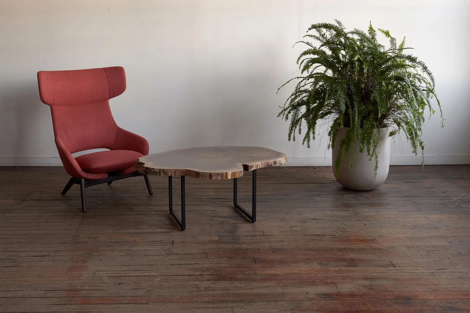 custom walnut coffee table with live edge by Icon Modern