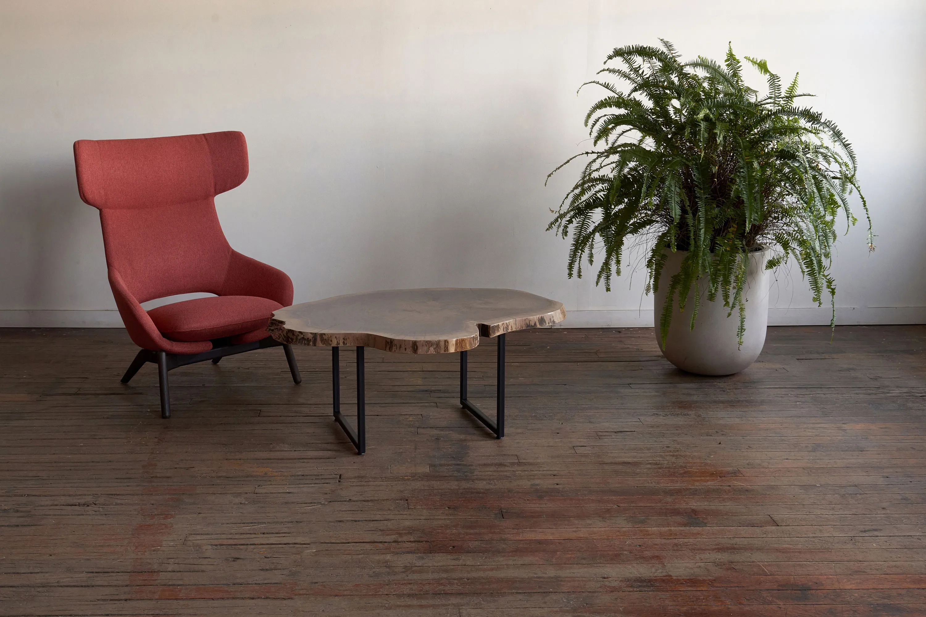 custom walnut coffee table with live edge by Icon Modern