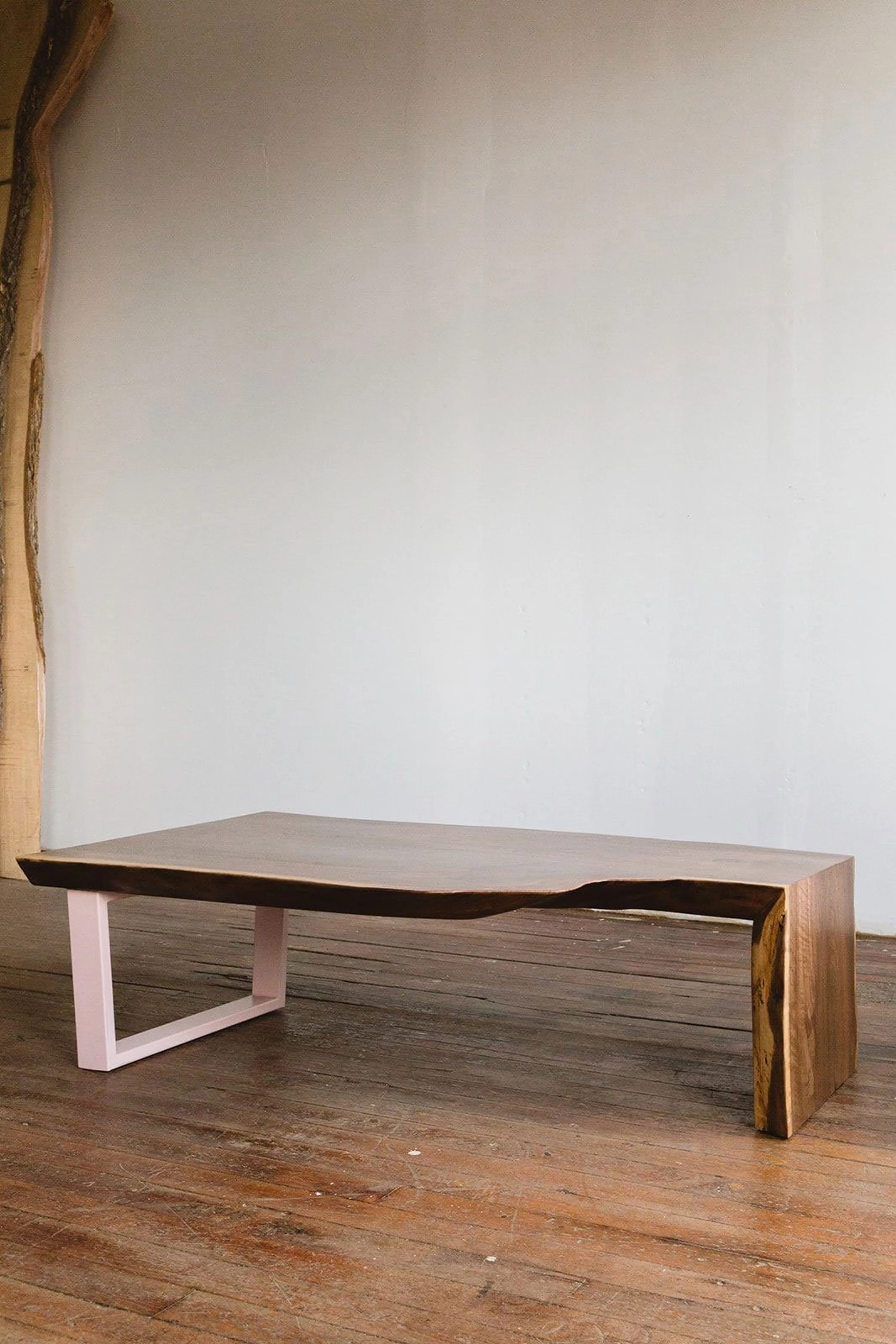 Custom urban wood Coffee Table Walnut Waterfall powdercoat base by icon modern