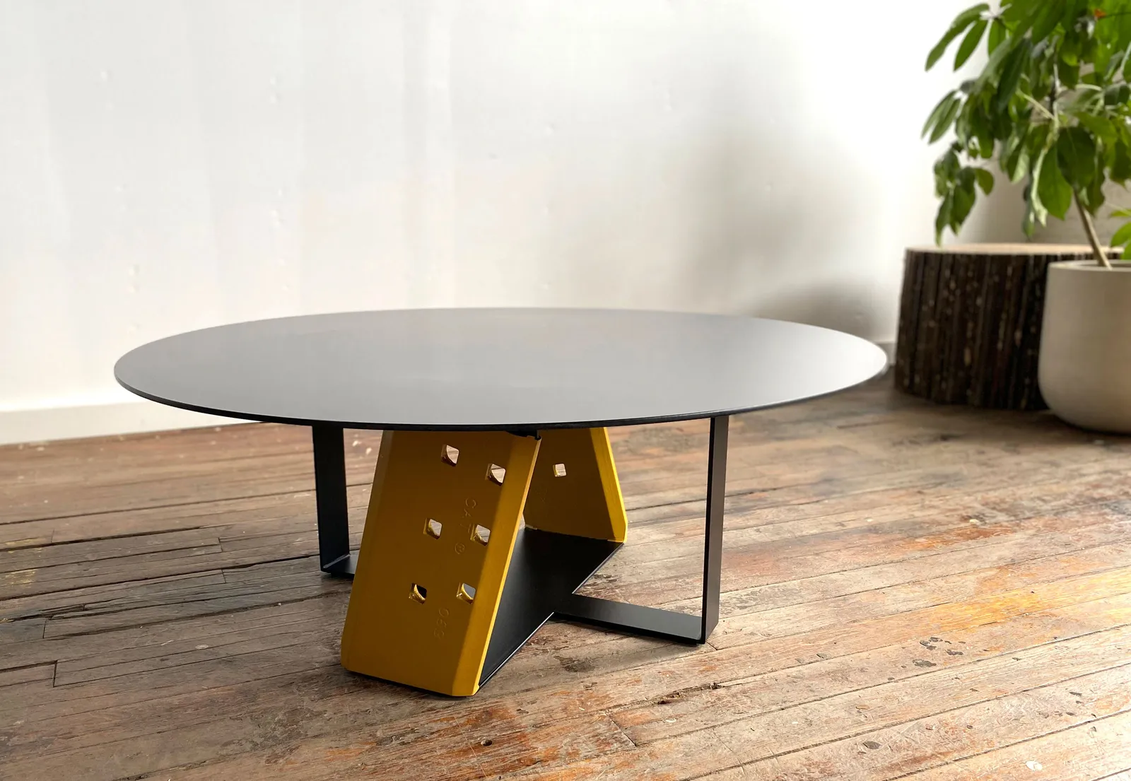 custom coffee table made with reclaimed machine parts by Icon Modern