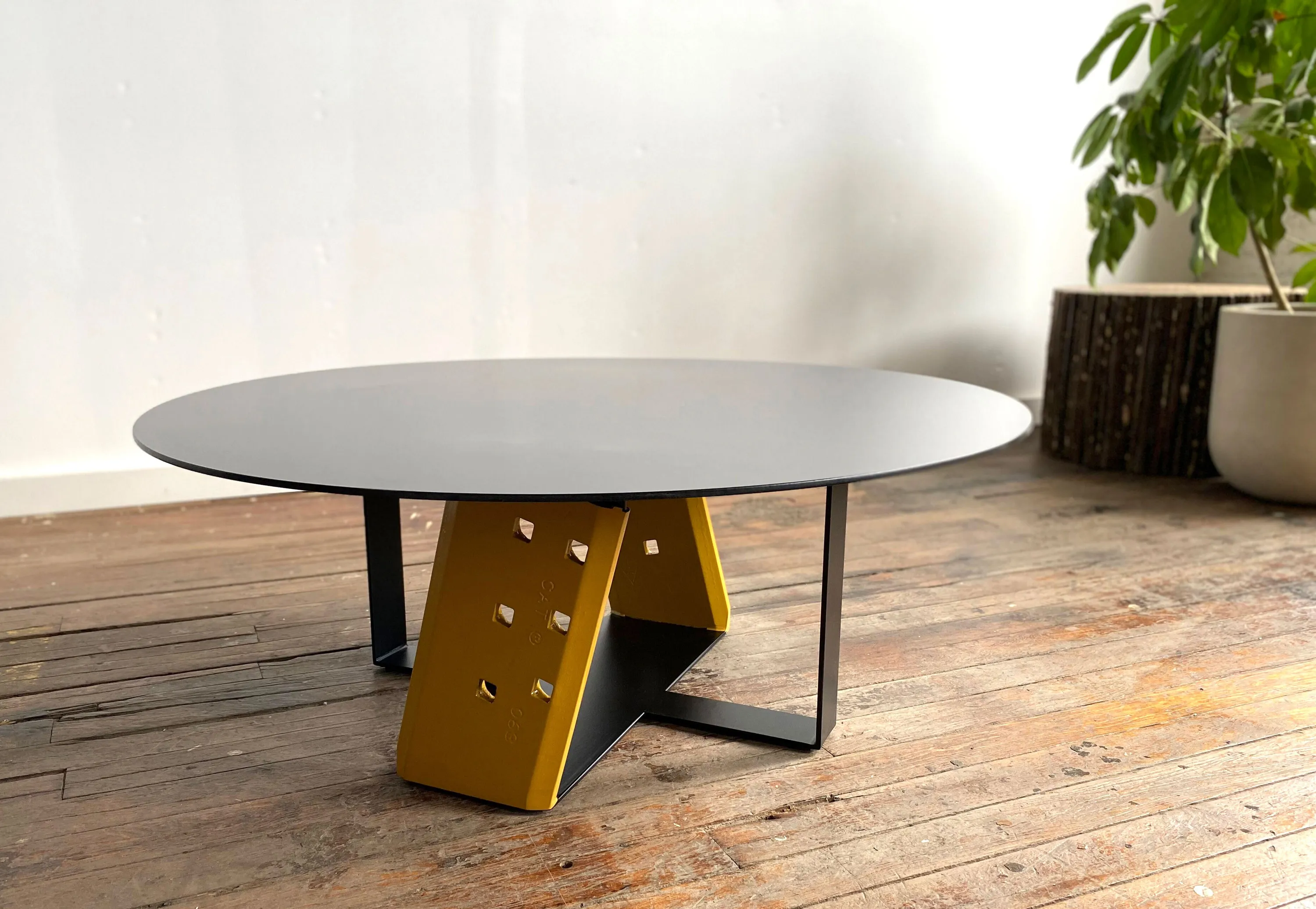 custom coffee table made with reclaimed machine parts by Icon Modern