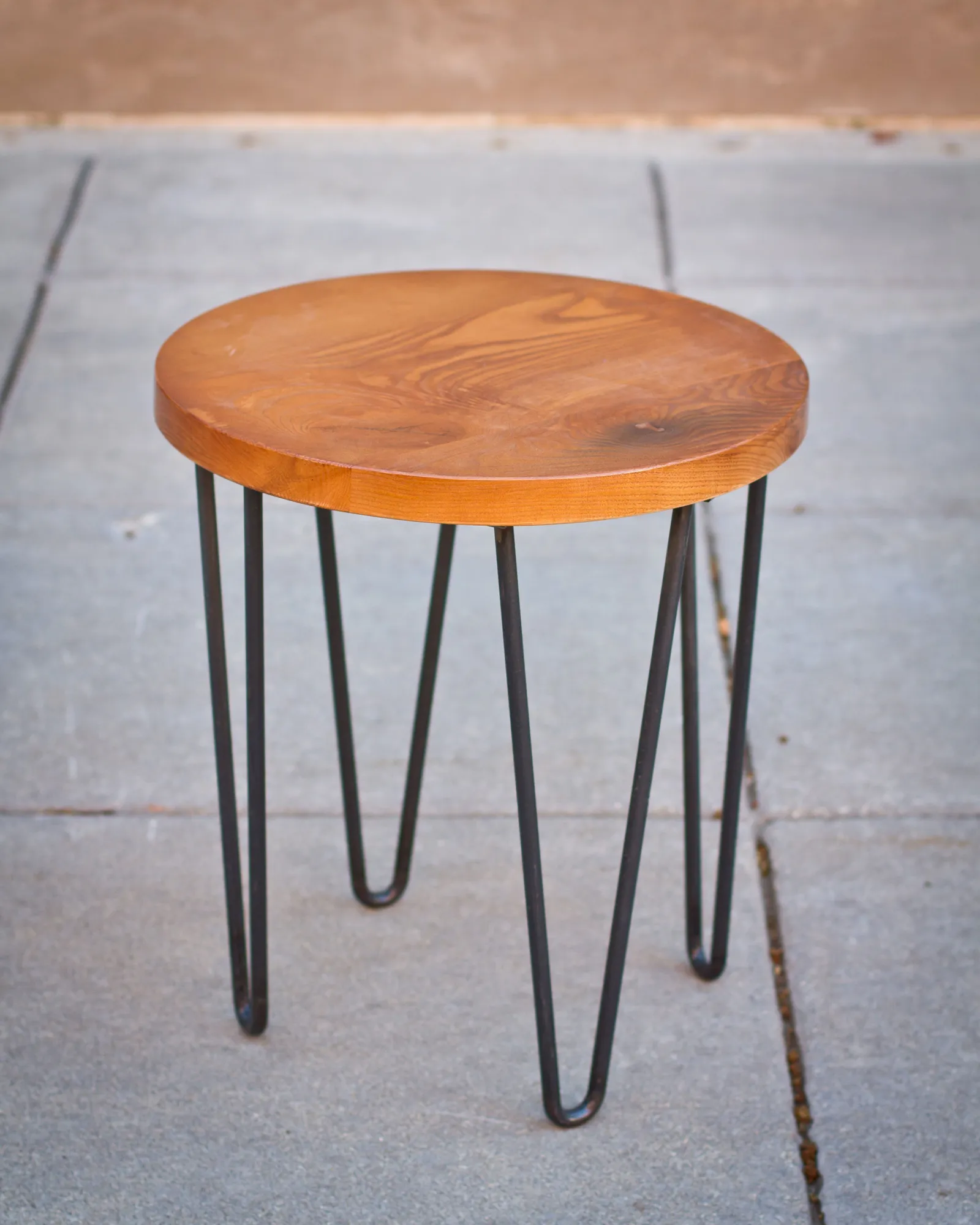 custom side table in urban wood with hairpin legs by Icon Modern
