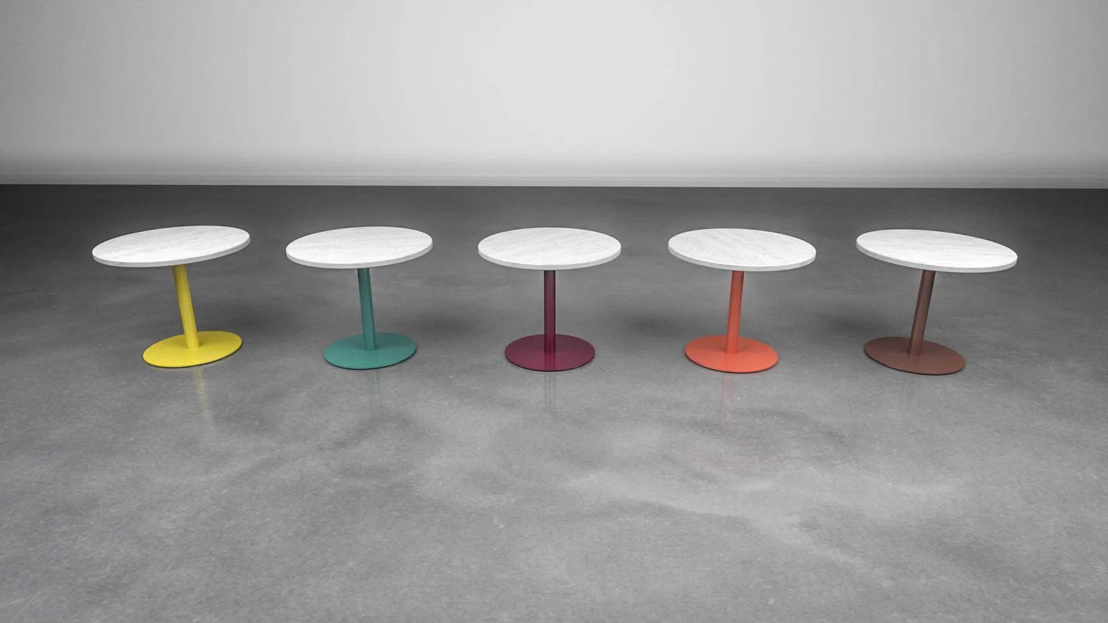 Custom side table solid surface top steel powdercoat base by icon modern