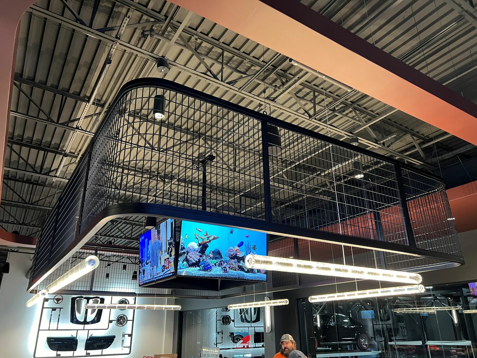 custom ceiling element in steel tube with radiused corners by Icon Modern