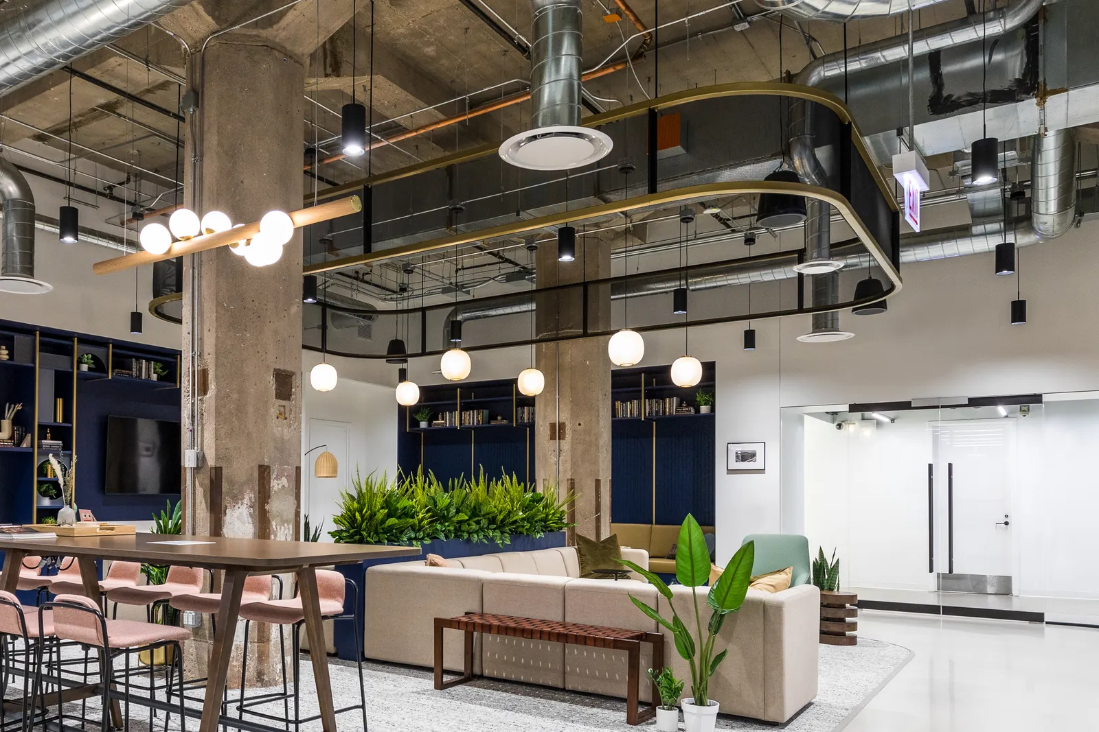 custom ceiling element in steel tube and metal infill by Icon Modern