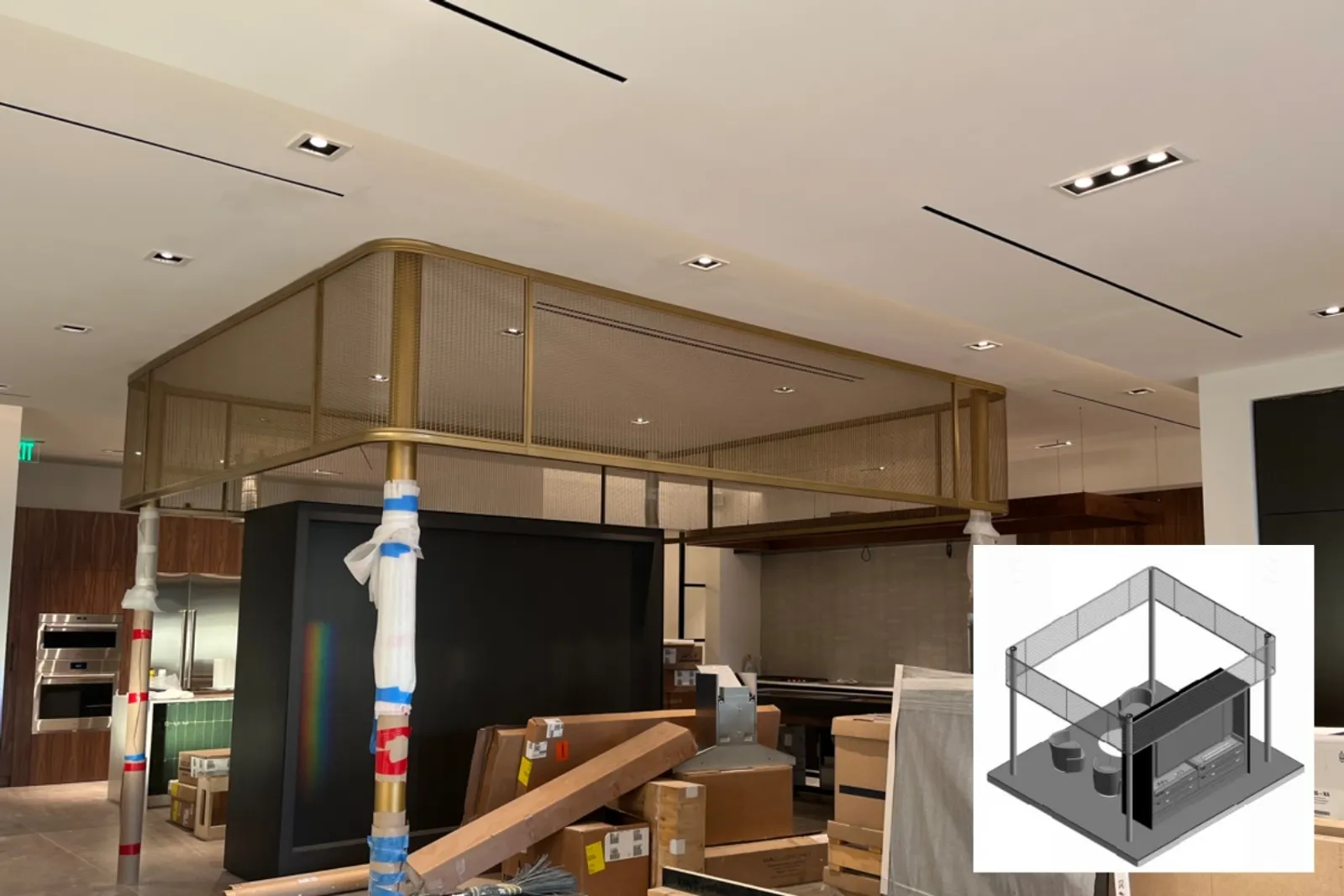 custom steel canopy in a gold-colored powdercoat finish by Icon Modern