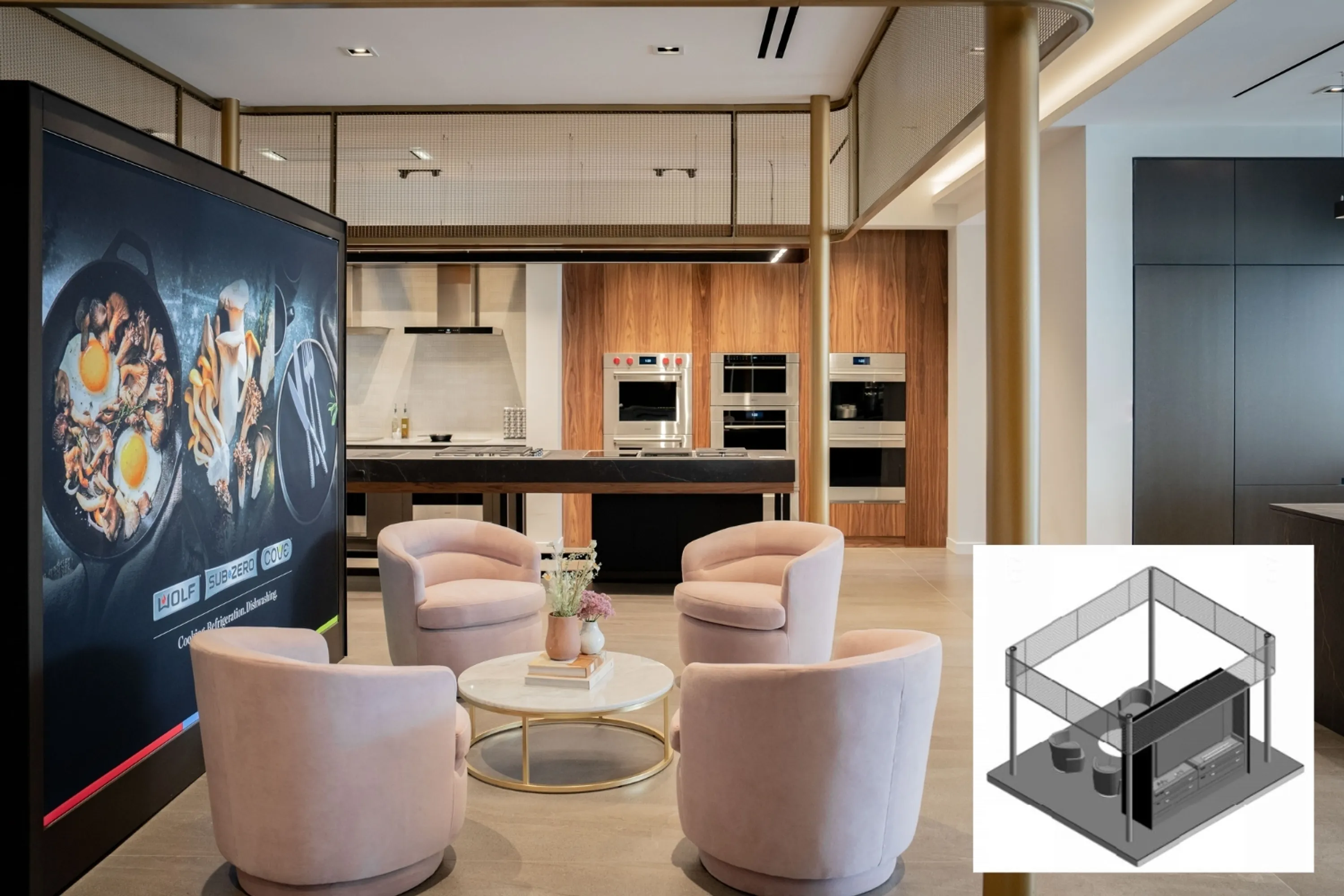 custom steel canopy with gold-colored powdercoat finish