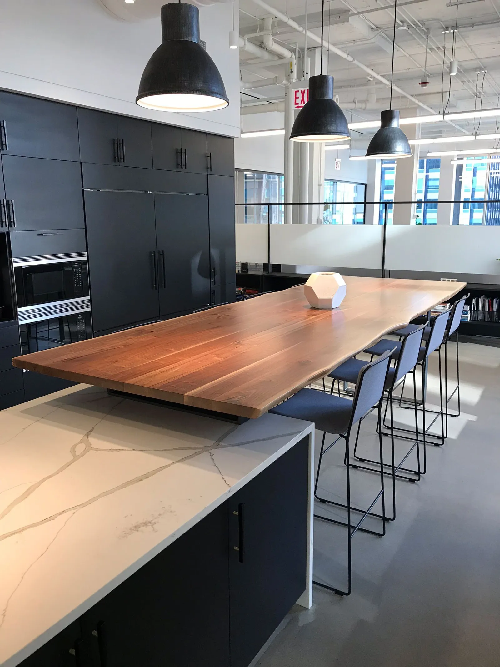 Custom community bar height table live edge walnut by icon modern