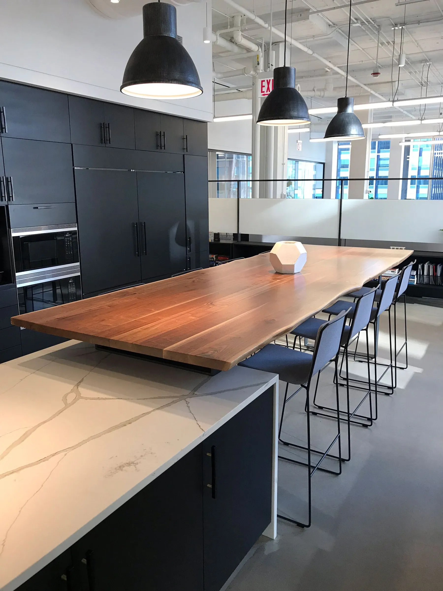 Custom community bar height table live edge walnut by icon modern