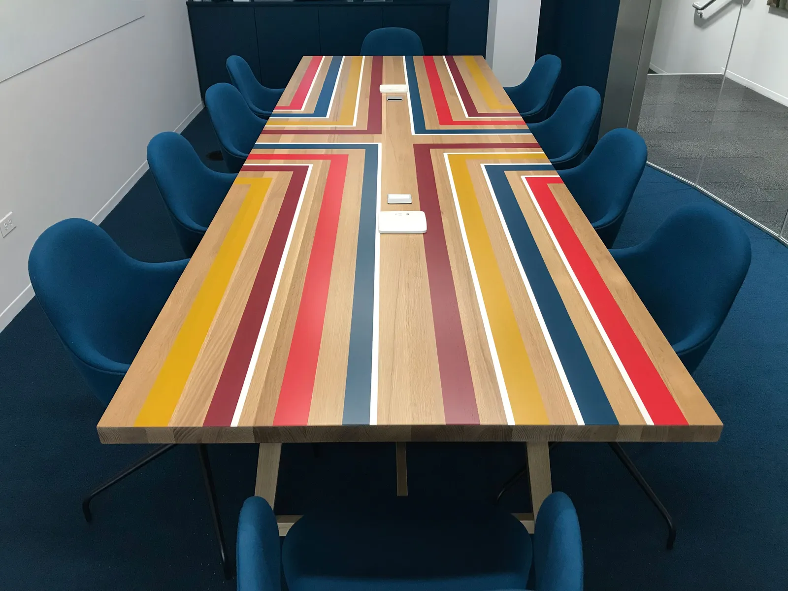 Custom urban wood oak painted reception table power by icon modern