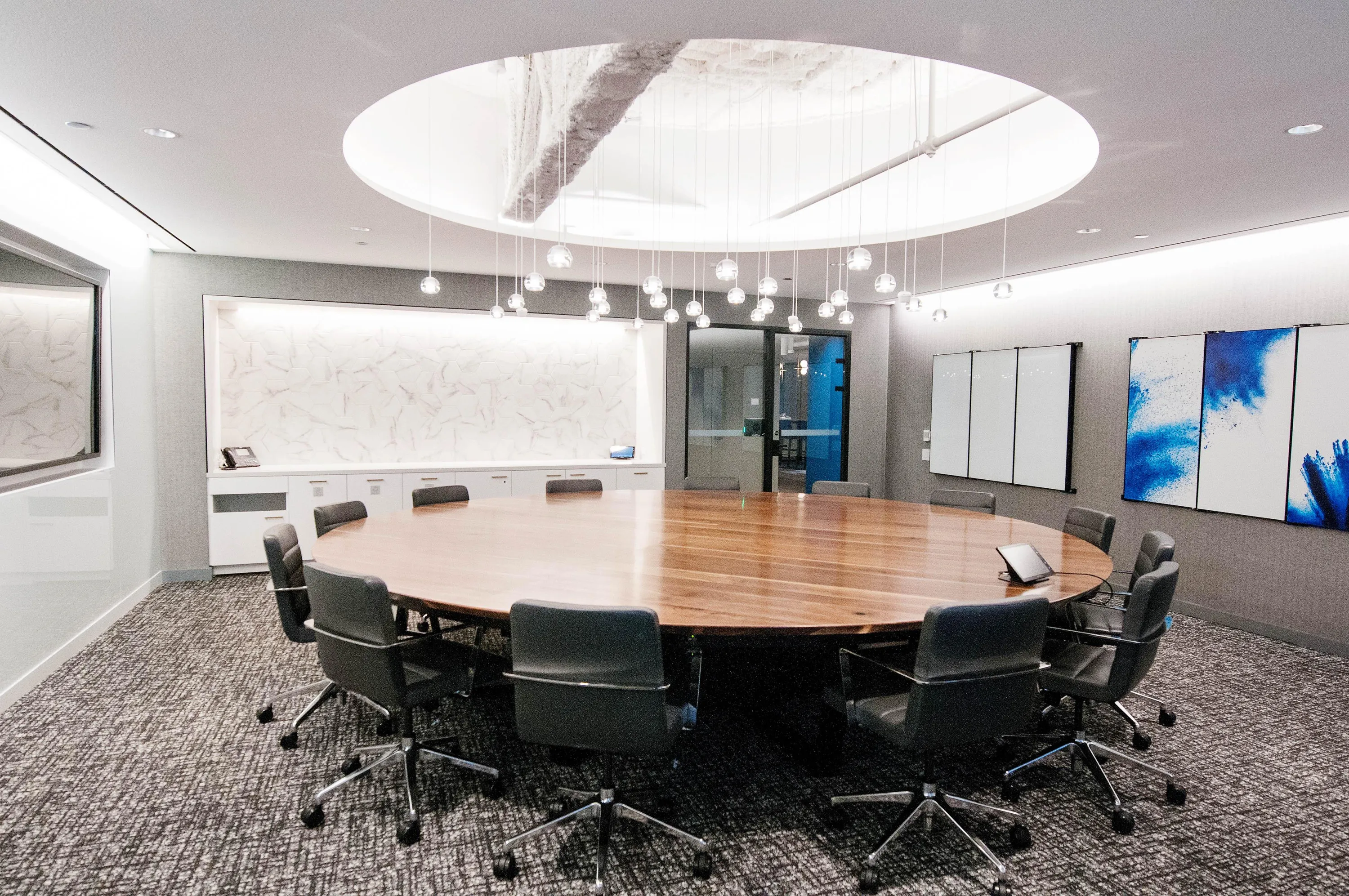 Custom urban wood walnut round conference table by icon modern