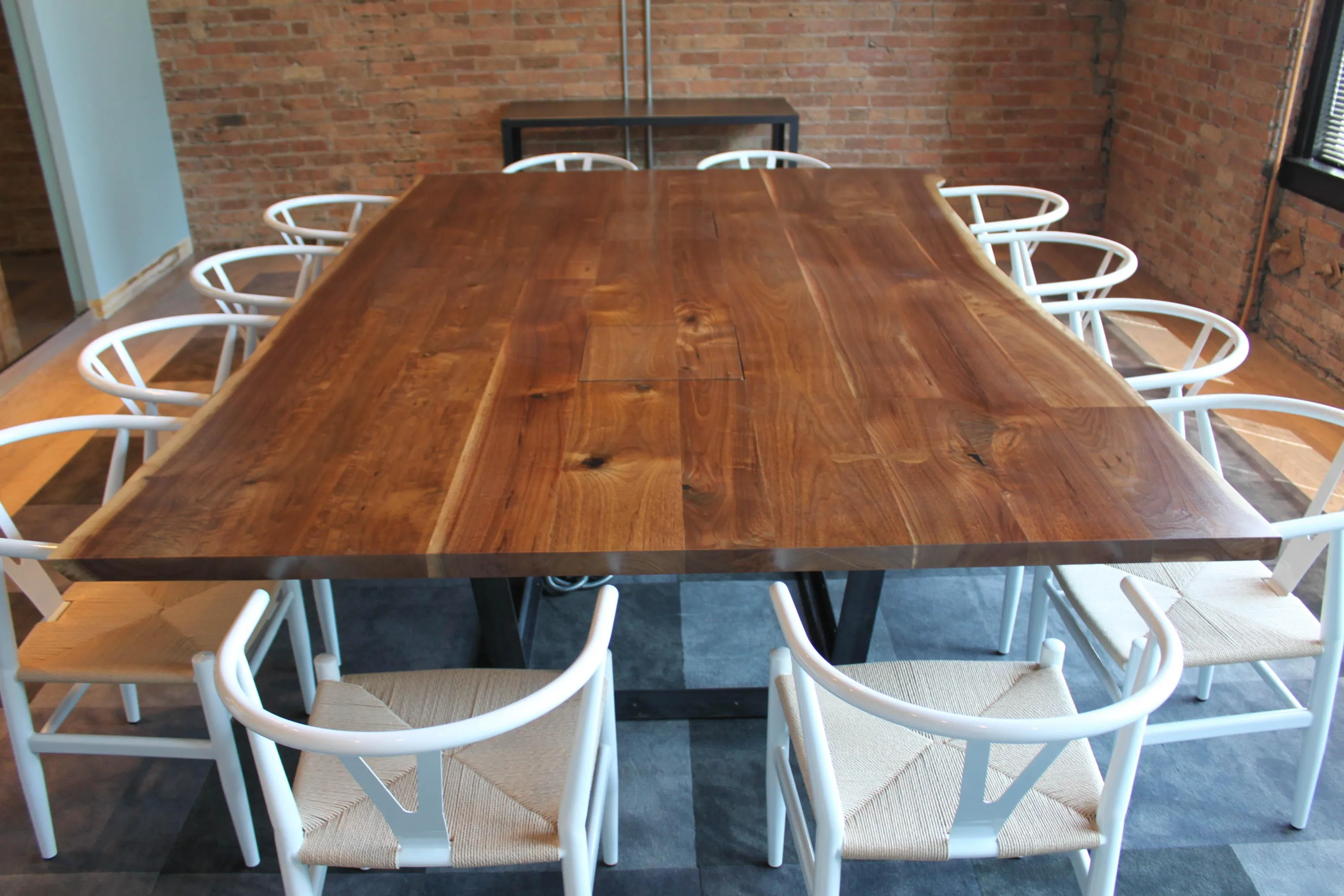 Custom applied live edge walnut conference table power 3 by icon modern