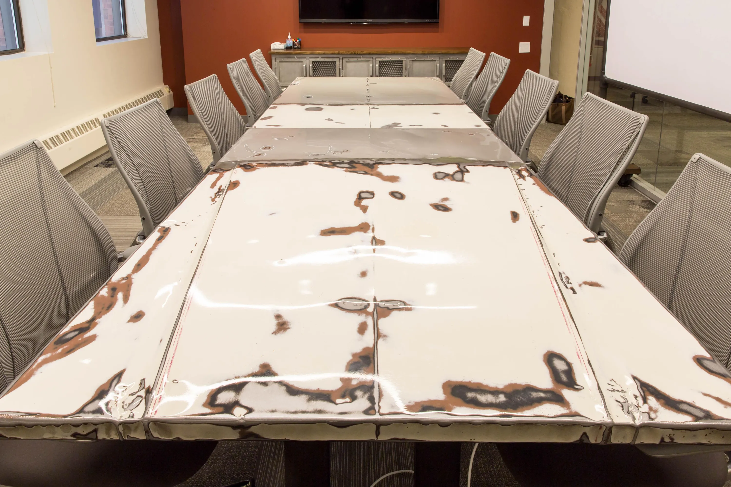 Custom reclaimed car hood conference tables by icon modern